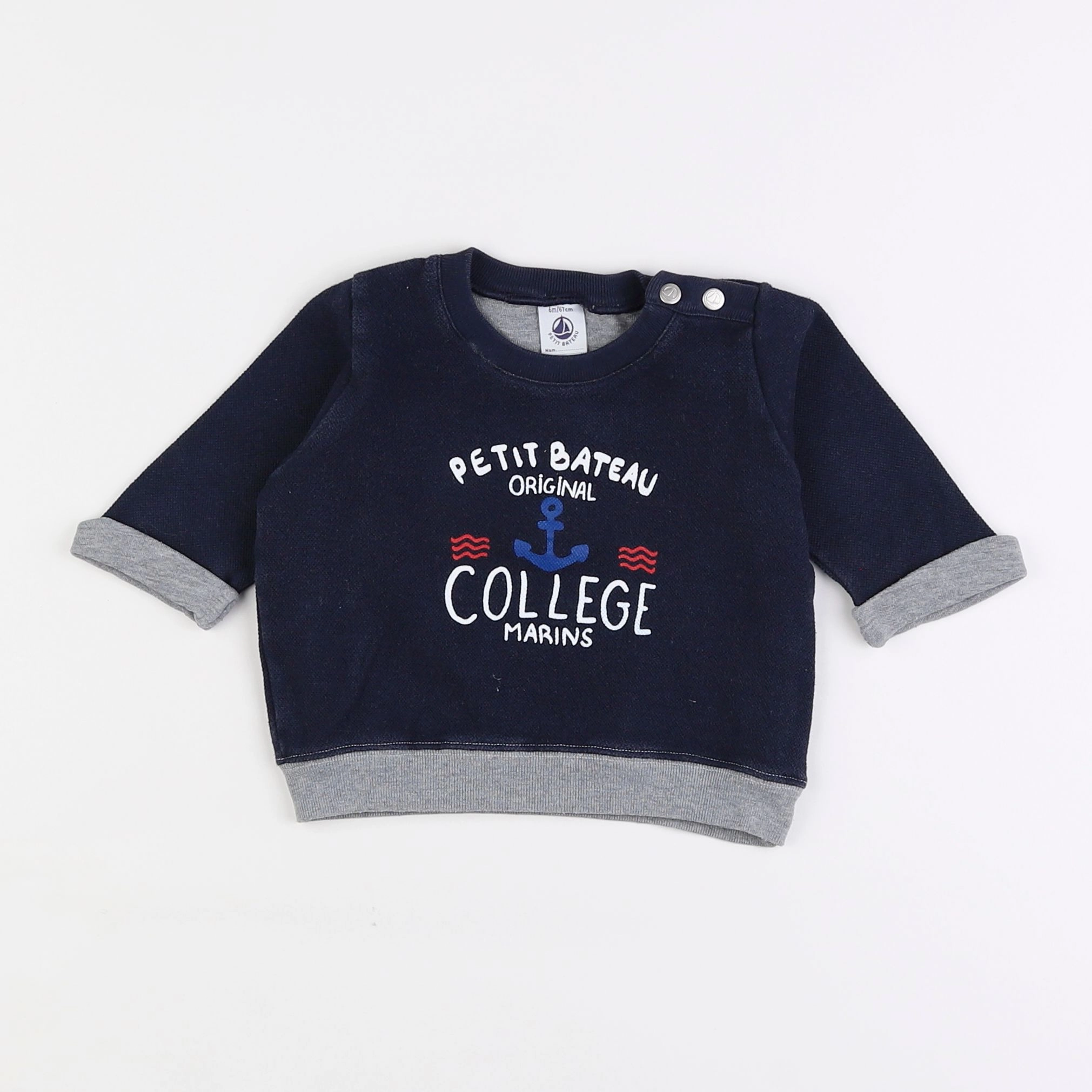 Petit Bateau - sweat bleu - 6 mois