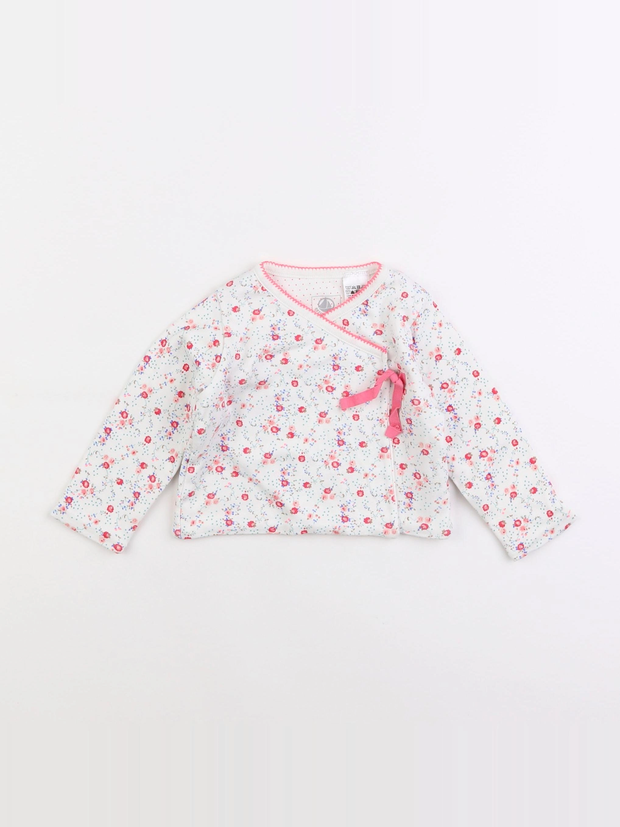 Petit Bateau - tee-shirt blanc, rose - 6 mois