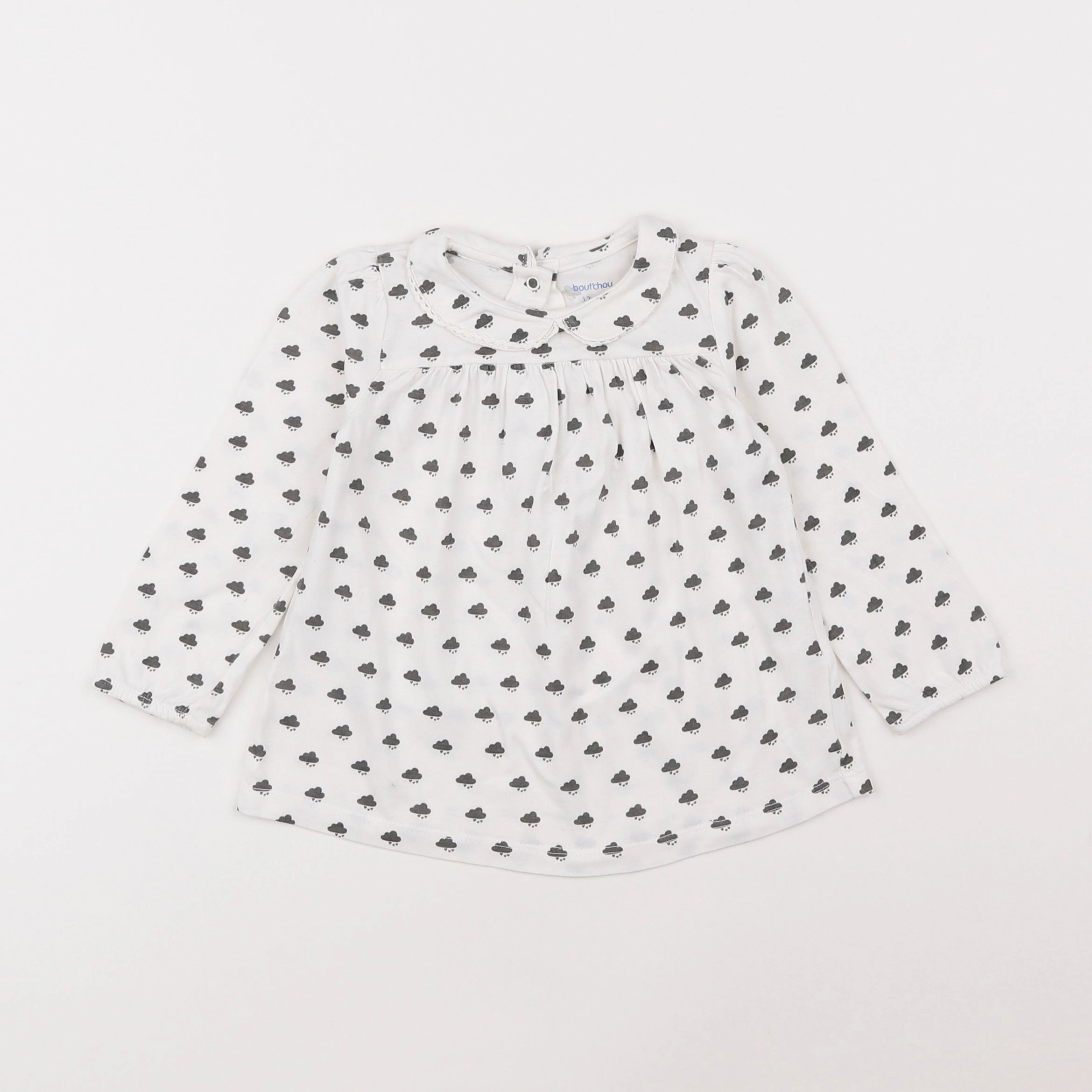 Boutchou - tee-shirt blanc, bleu - 12 mois