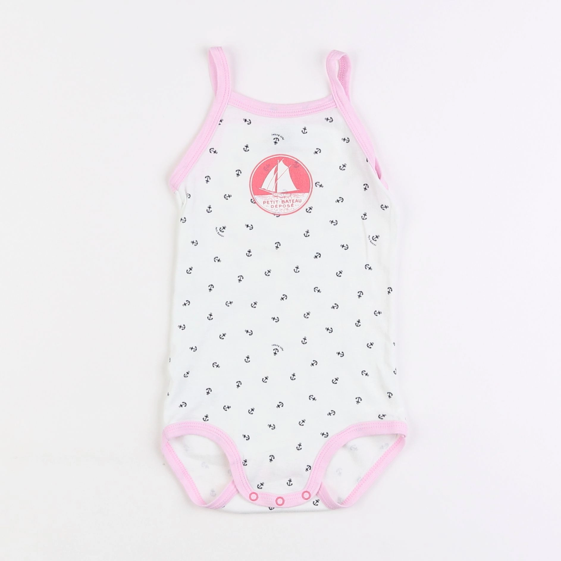 Petit Bateau - body blanc, rose - 2 ans