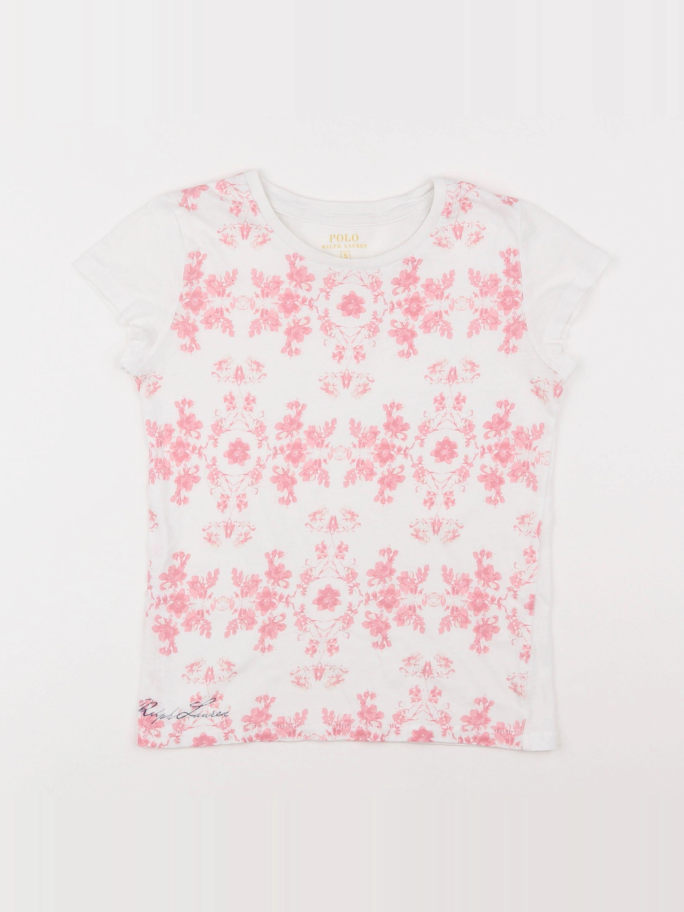 Ralph Lauren - tee-shirt blanc, rose - 5 ans
