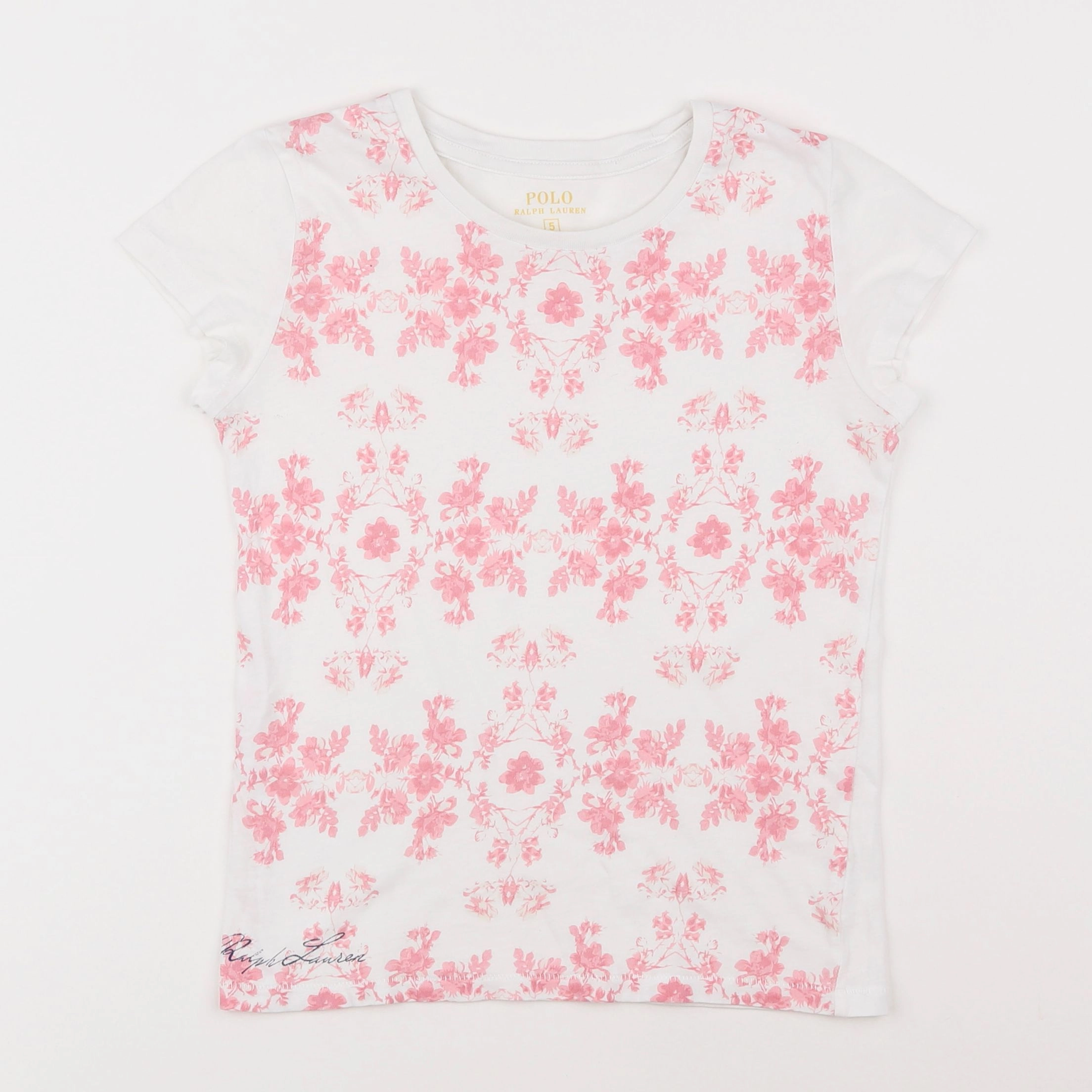 Ralph Lauren - tee-shirt blanc, rose - 5 ans