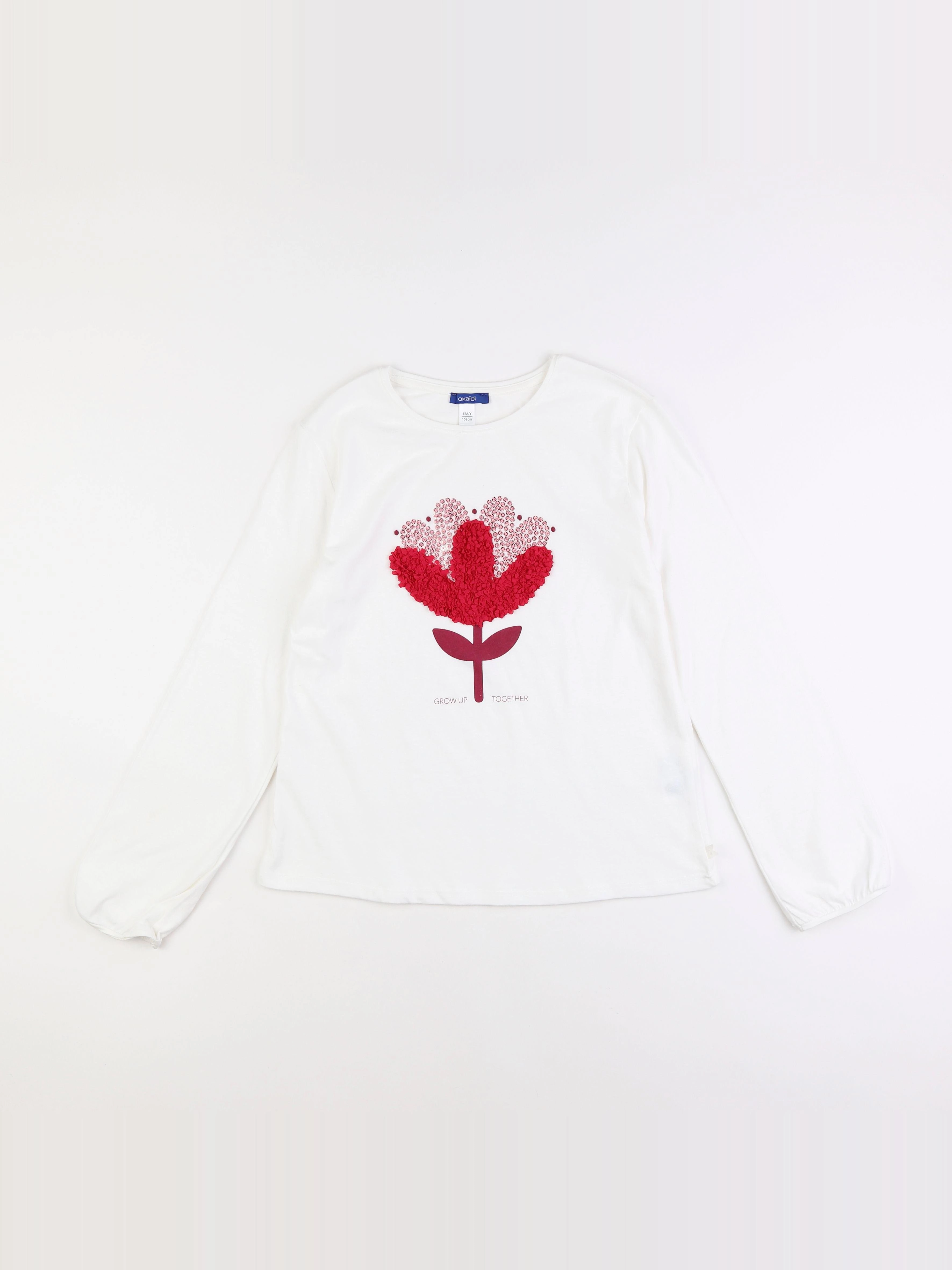 Okaidi - tee-shirt blanc, rose - 12 ans
