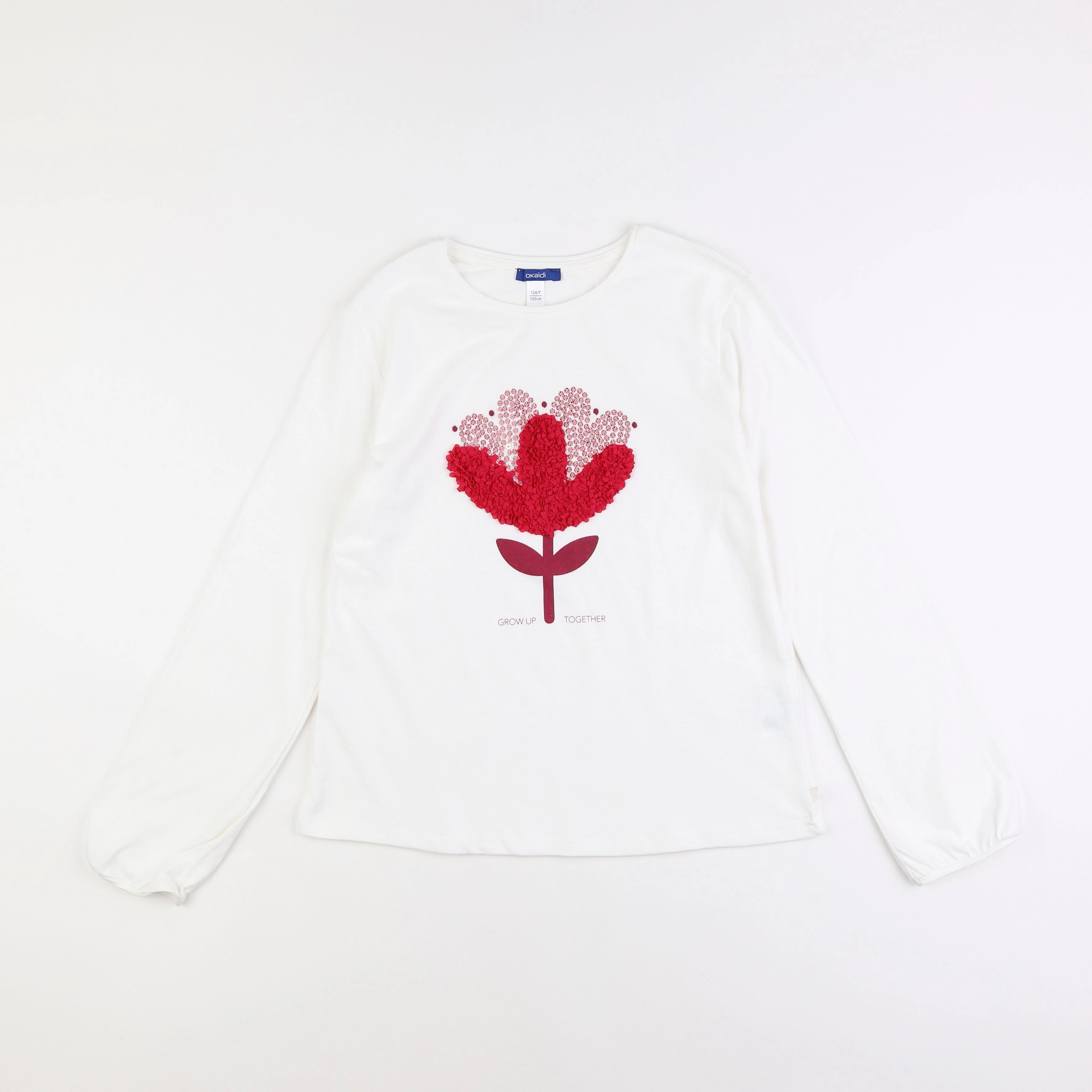 Okaidi - tee-shirt blanc, rose - 12 ans