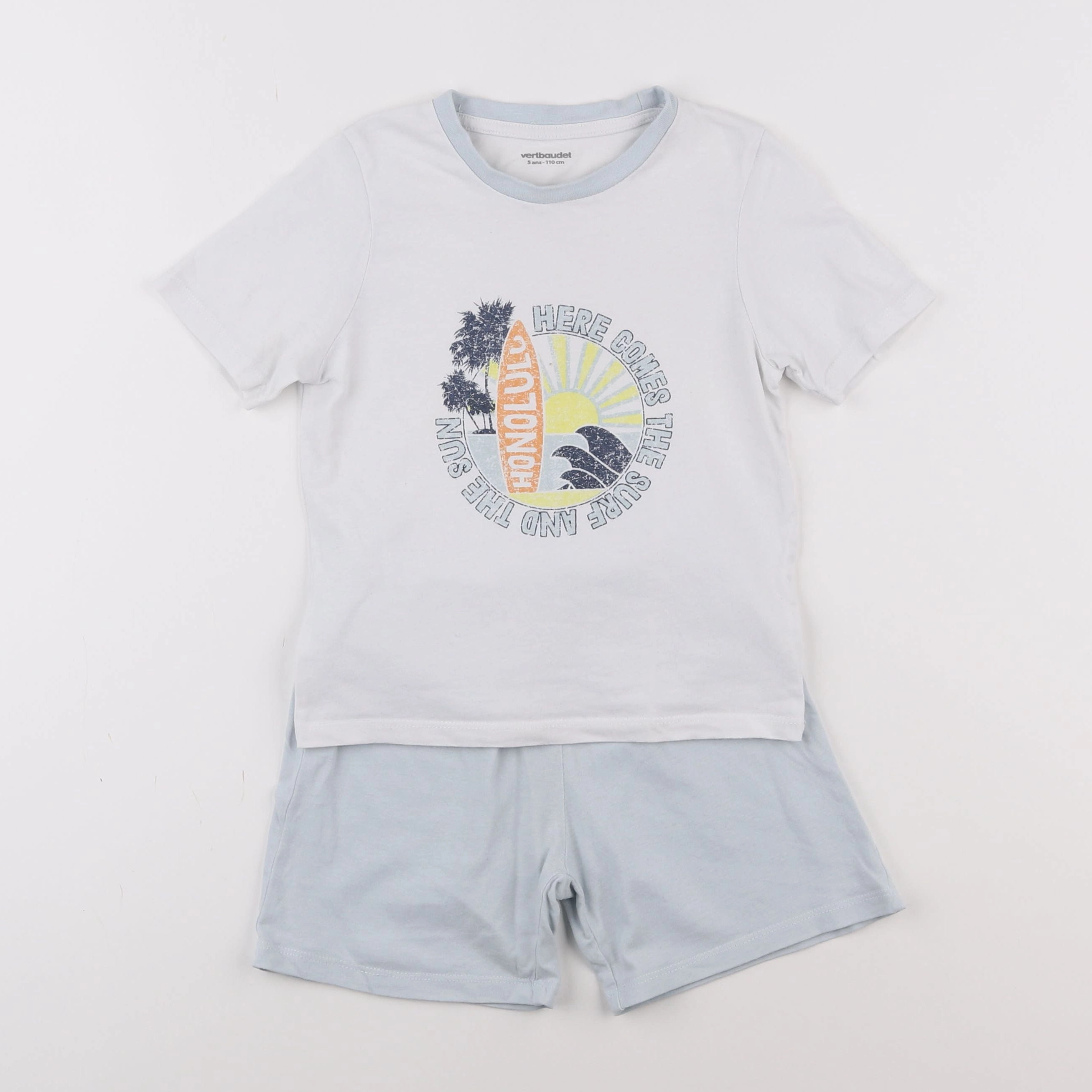 Vertbaudet - pyjama coton blanc, bleu - 5 ans