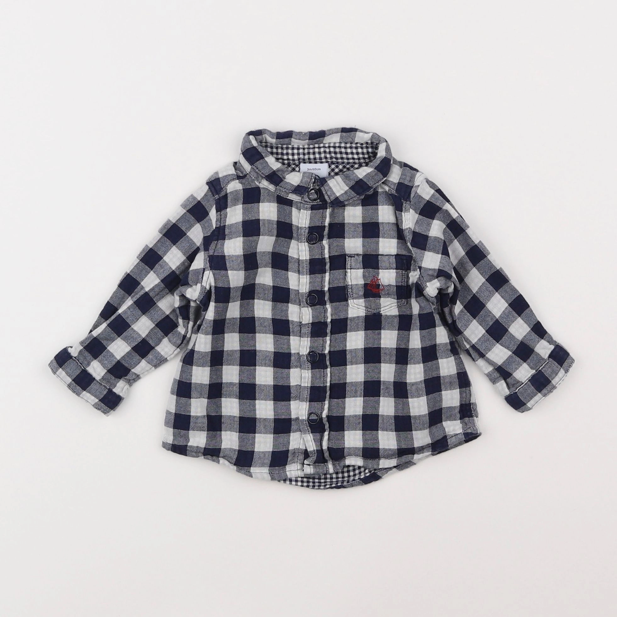 Petit Bateau - chemise blanc, bleu - 3 mois