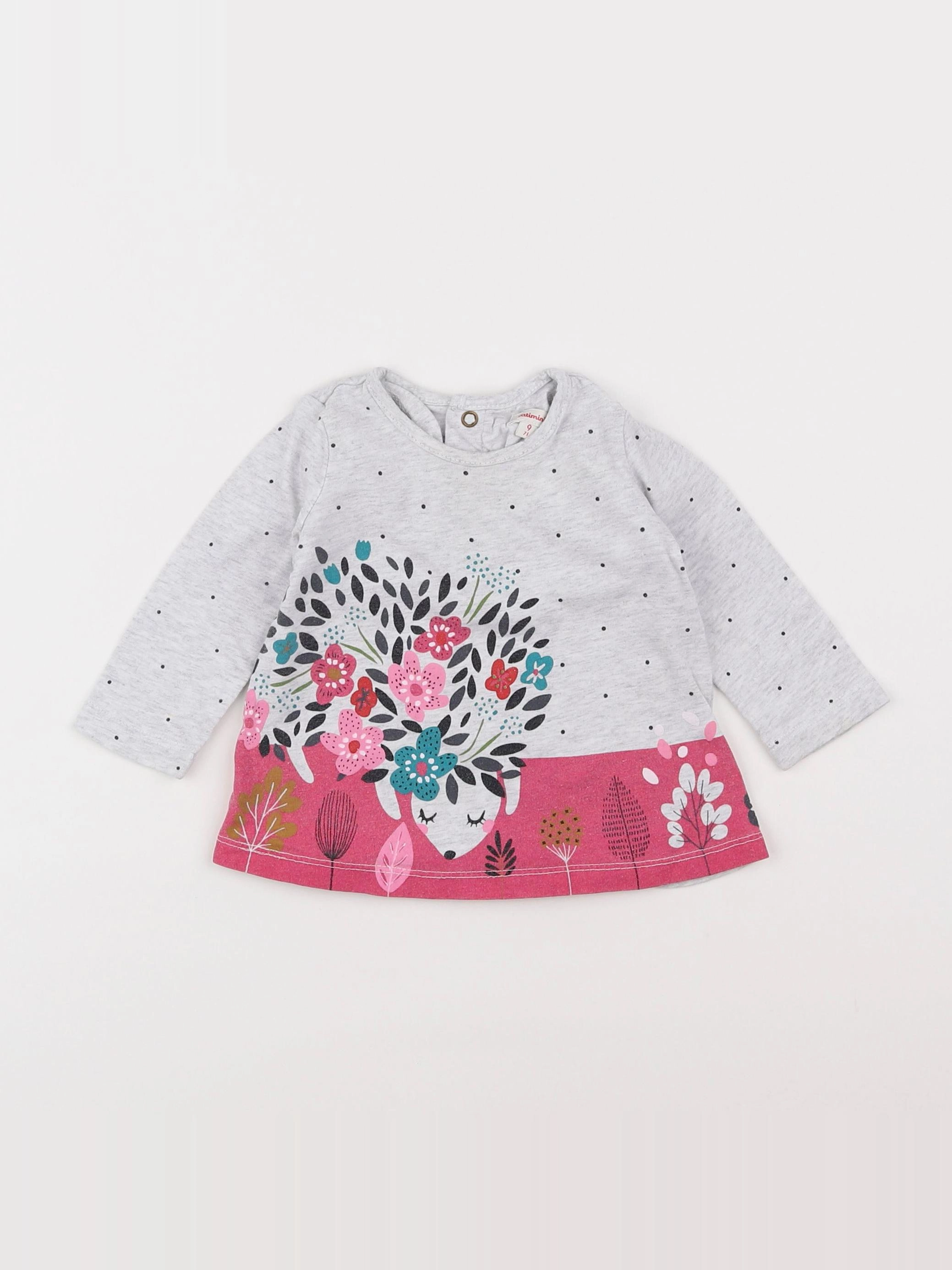 Catimini - tee-shirt gris, rose - 9 mois