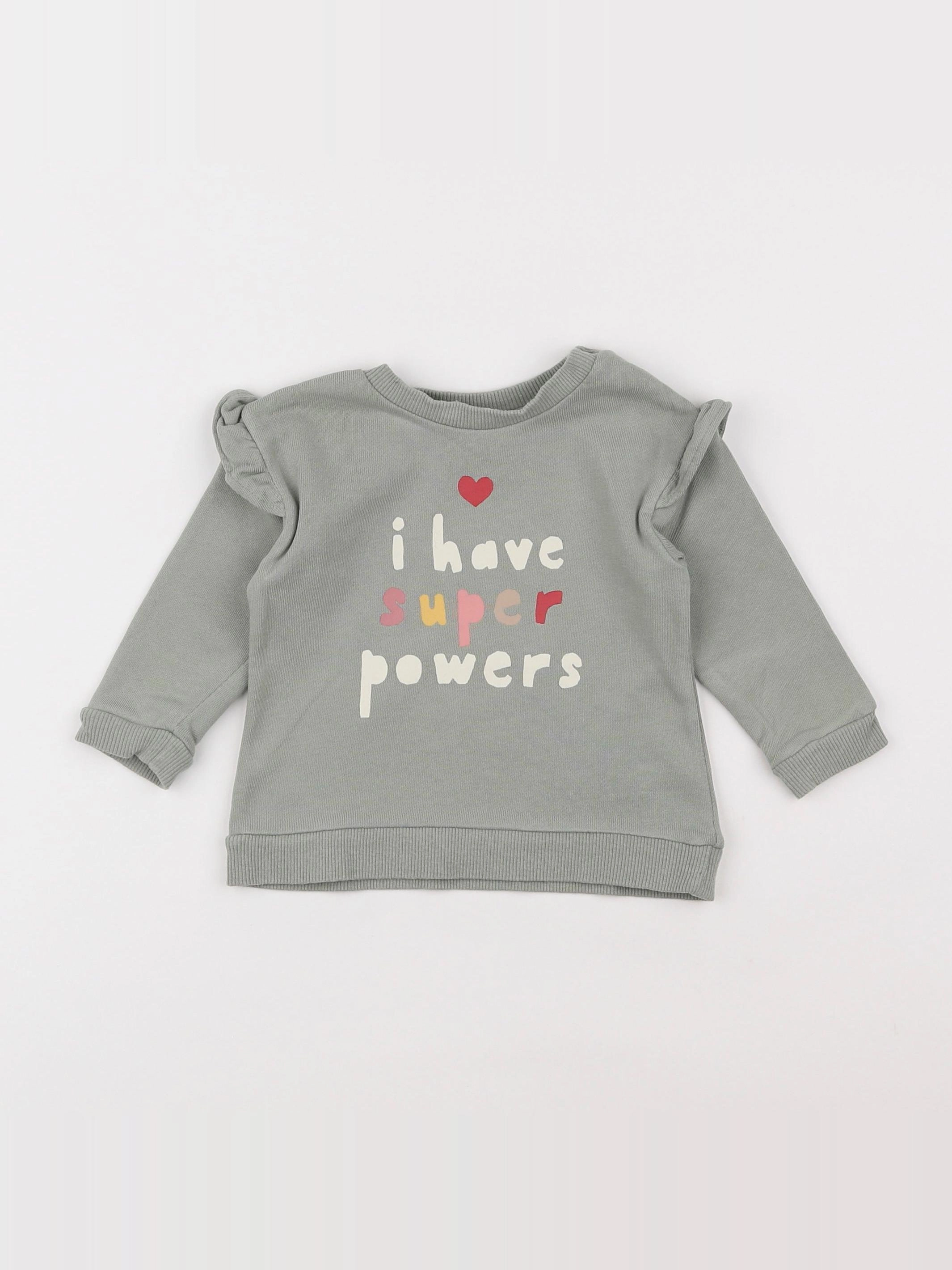 H&M - sweat vert, rose - 3/6 mois