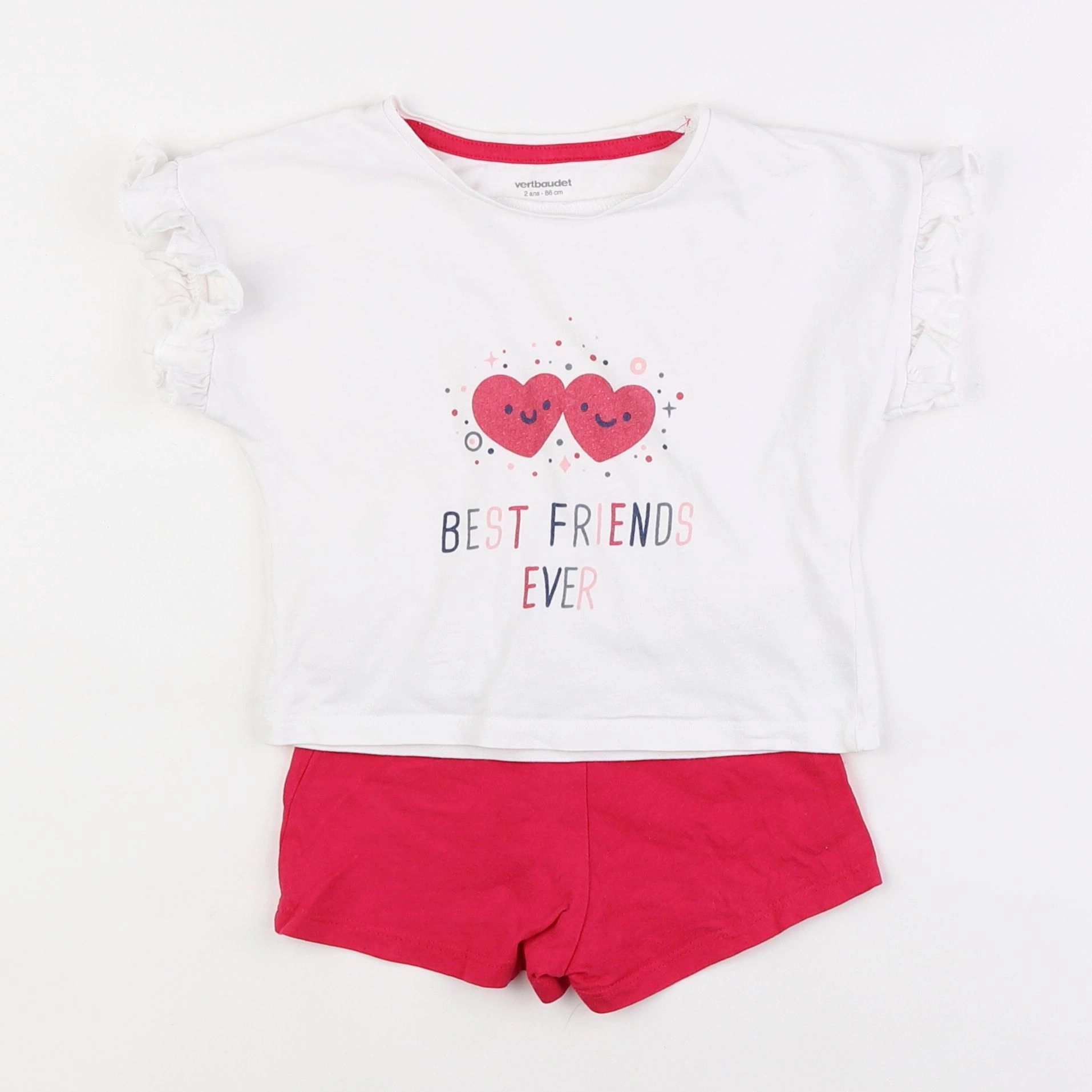 Vertbaudet - pyjama coton blanc, rose - 2 ans