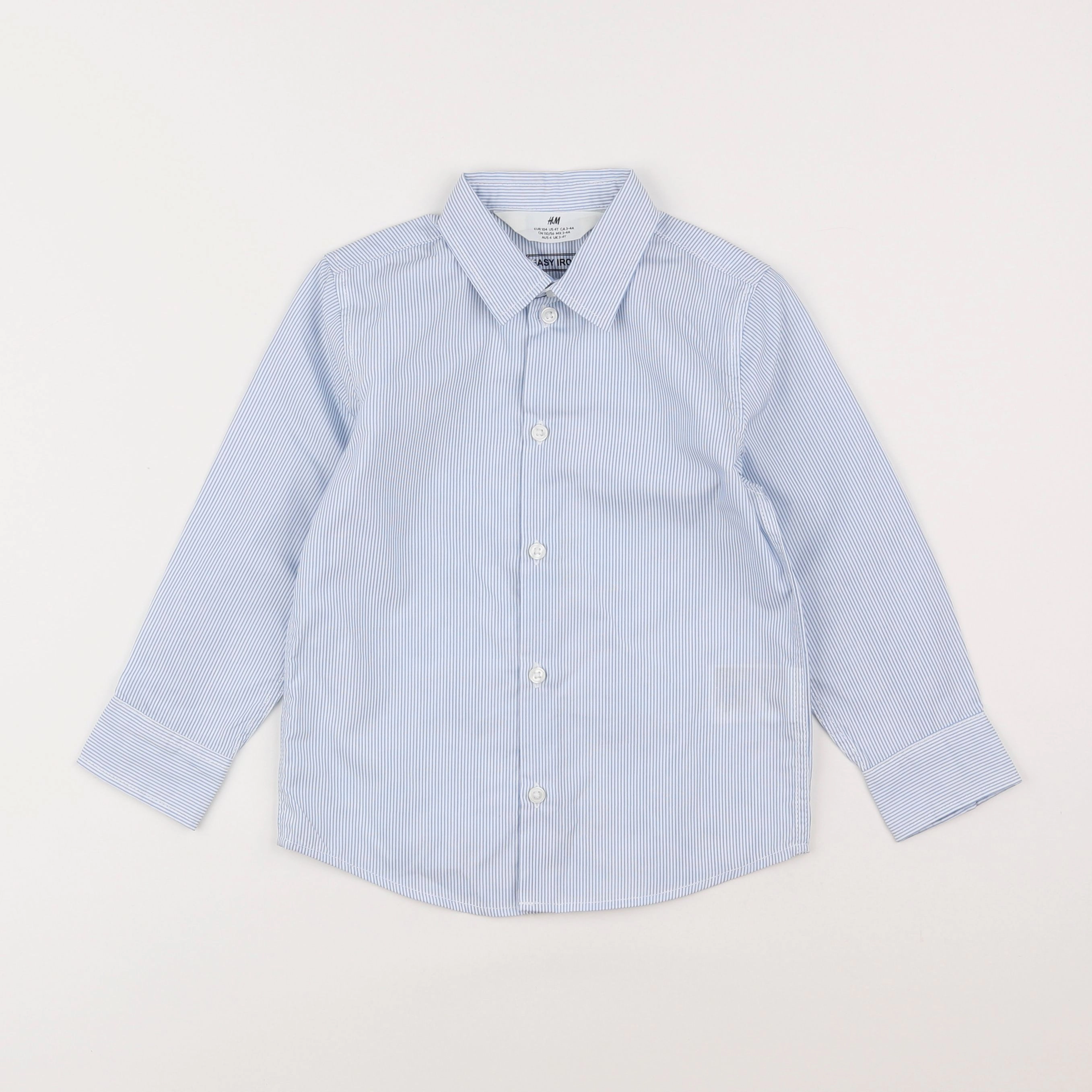 H&M - chemise bleu, blanc - 3/4 ans