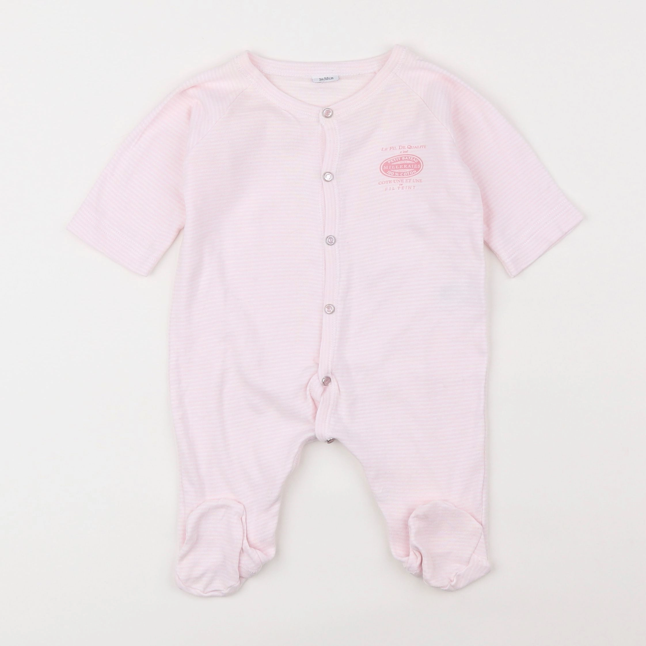 Petit Bateau - pyjama coton blanc, rose - 3 mois