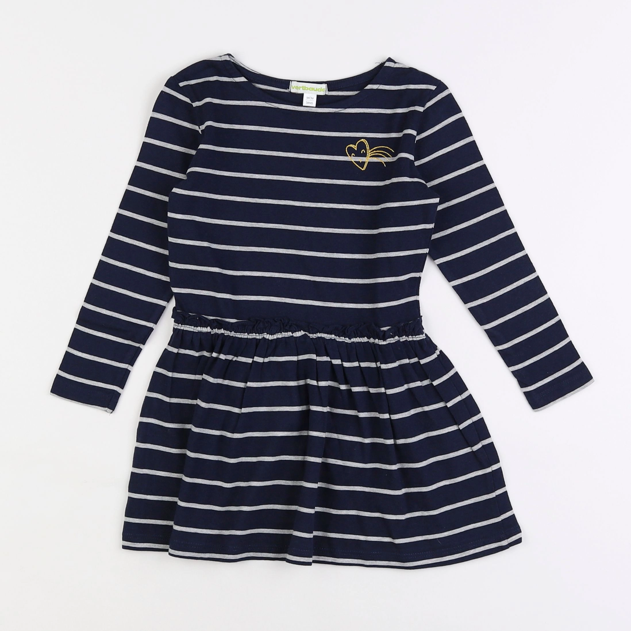 Vertbaudet - robe bleu, gris - 3 ans