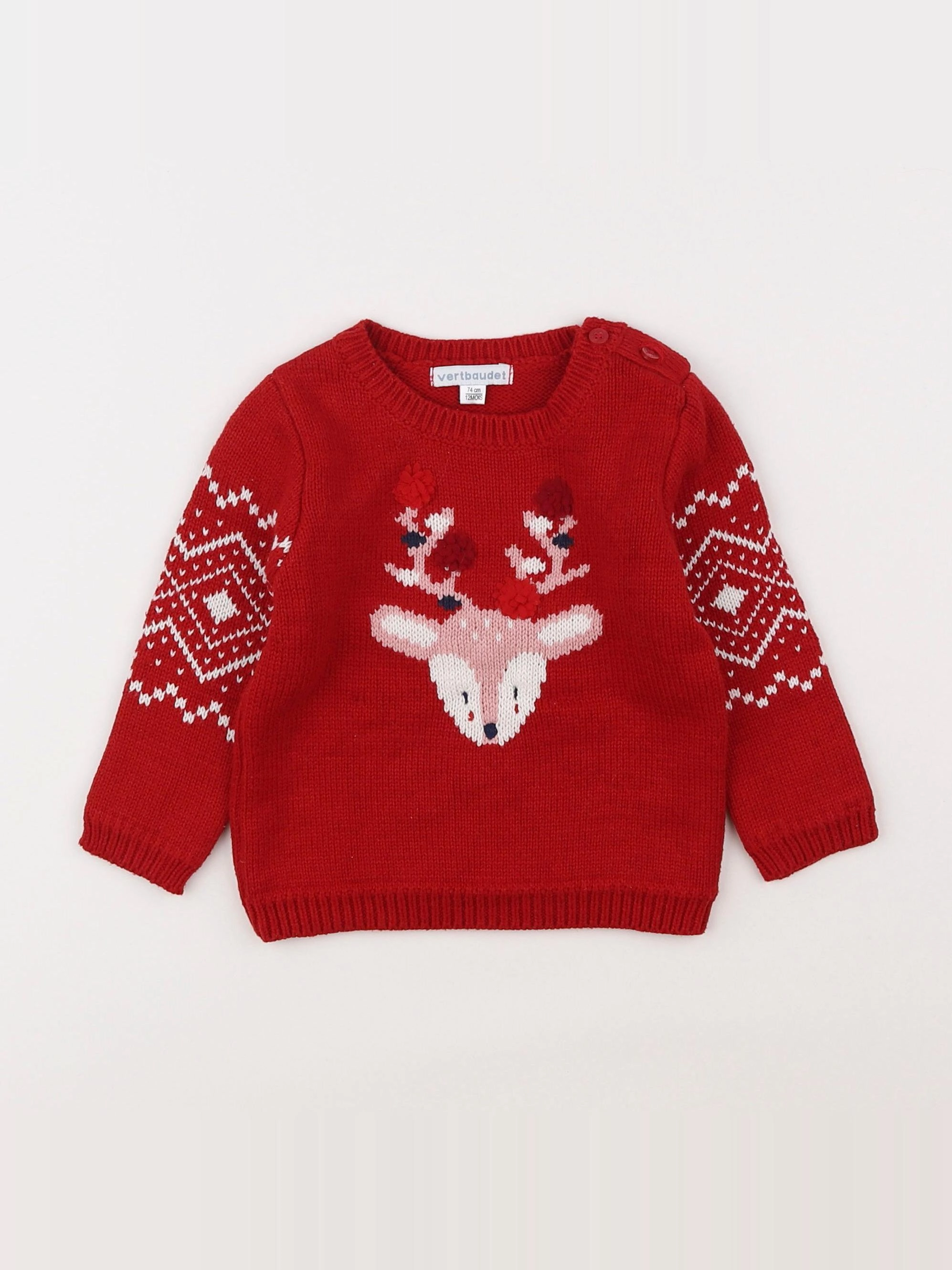 Vertbaudet - pull rouge - 12 mois