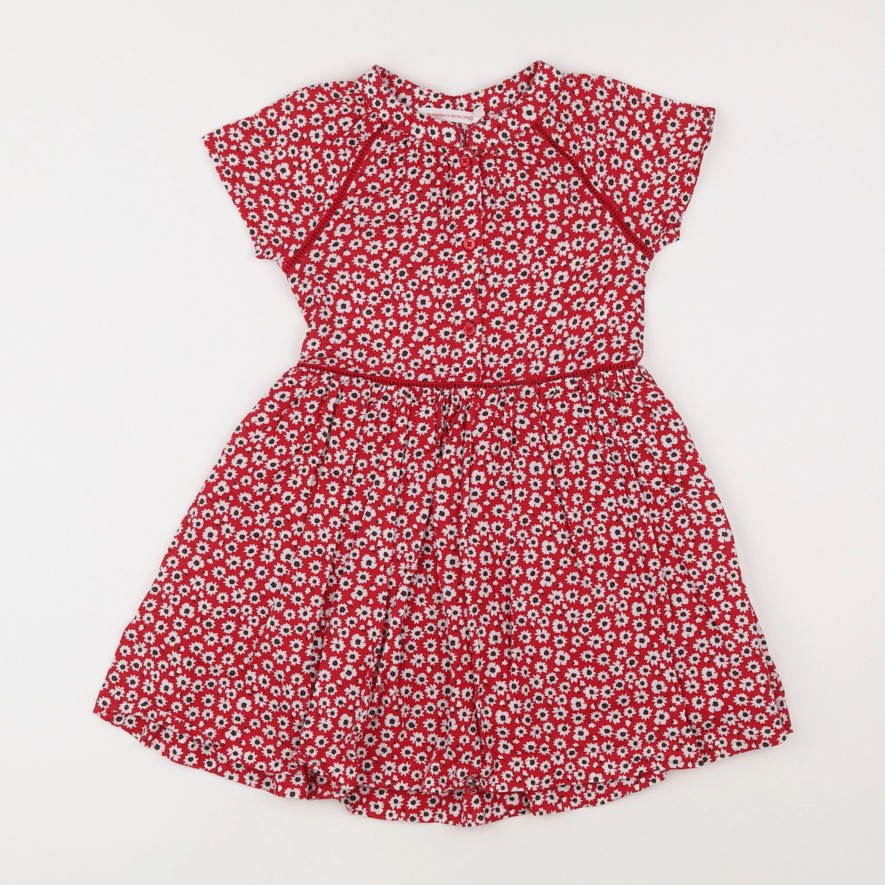 Monoprix - robe rouge, blanc - 6 ans