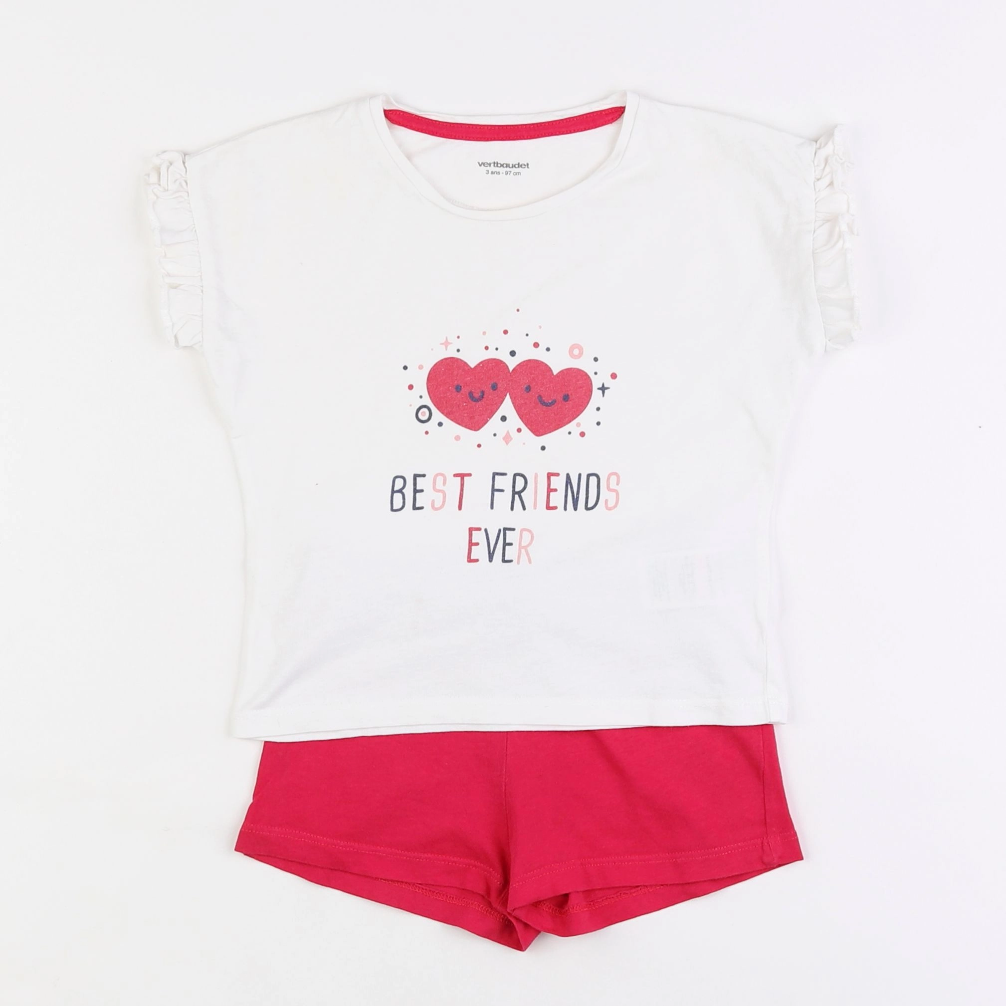 Vertbaudet - pyjama coton blanc, rose - 3 ans