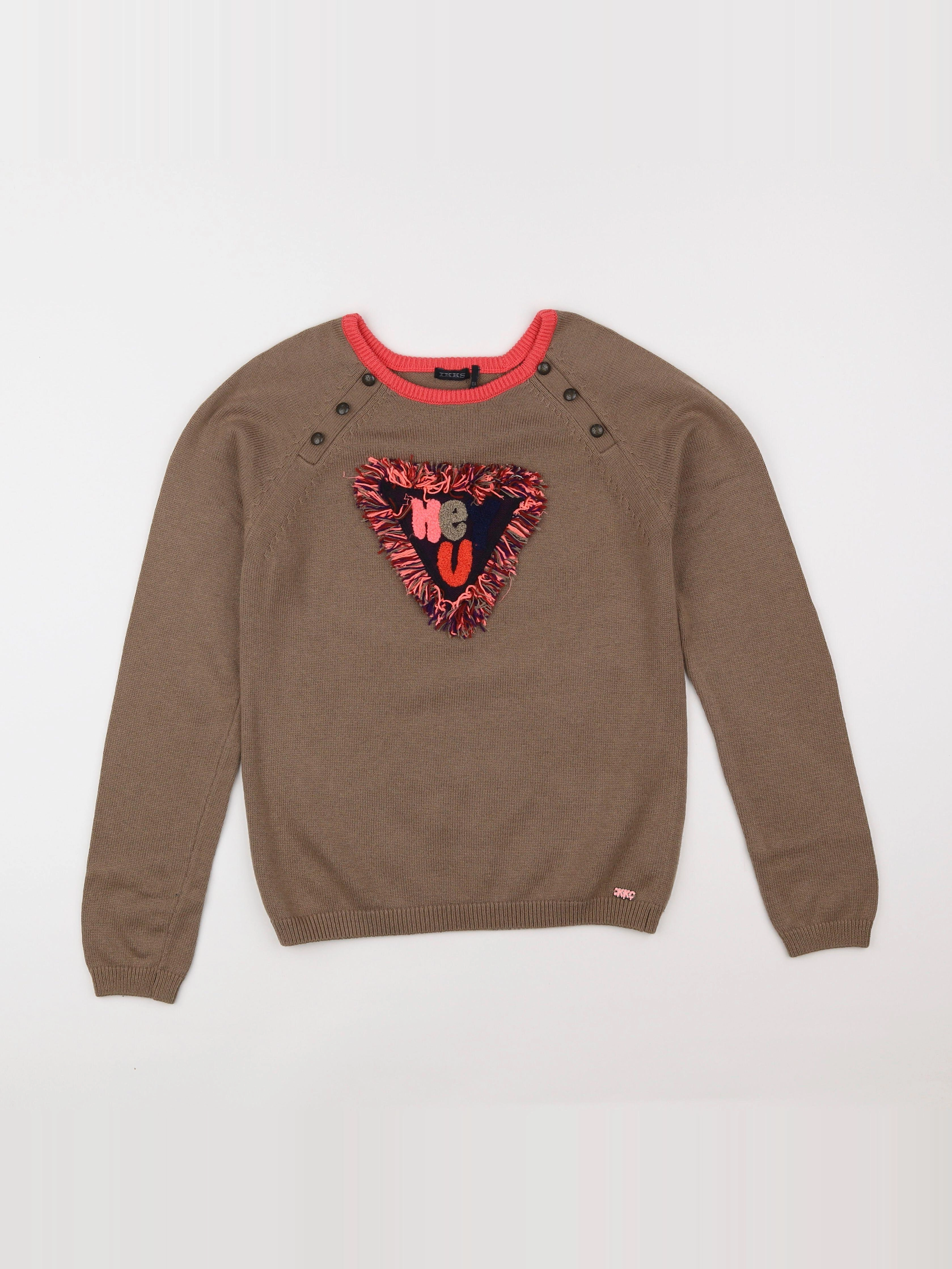 IKKS - pull marron, rose - 12 ans