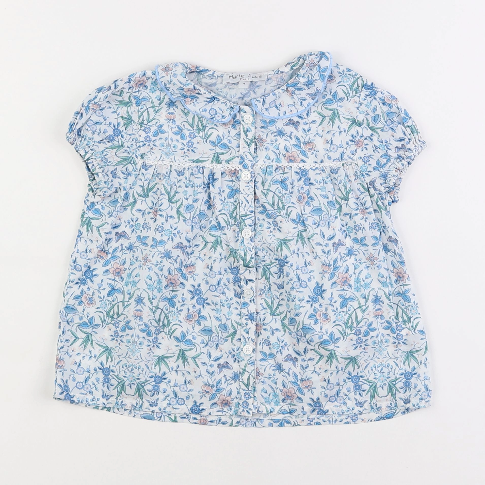 Marie Puce - blouse blanc, bleu - 4 ans