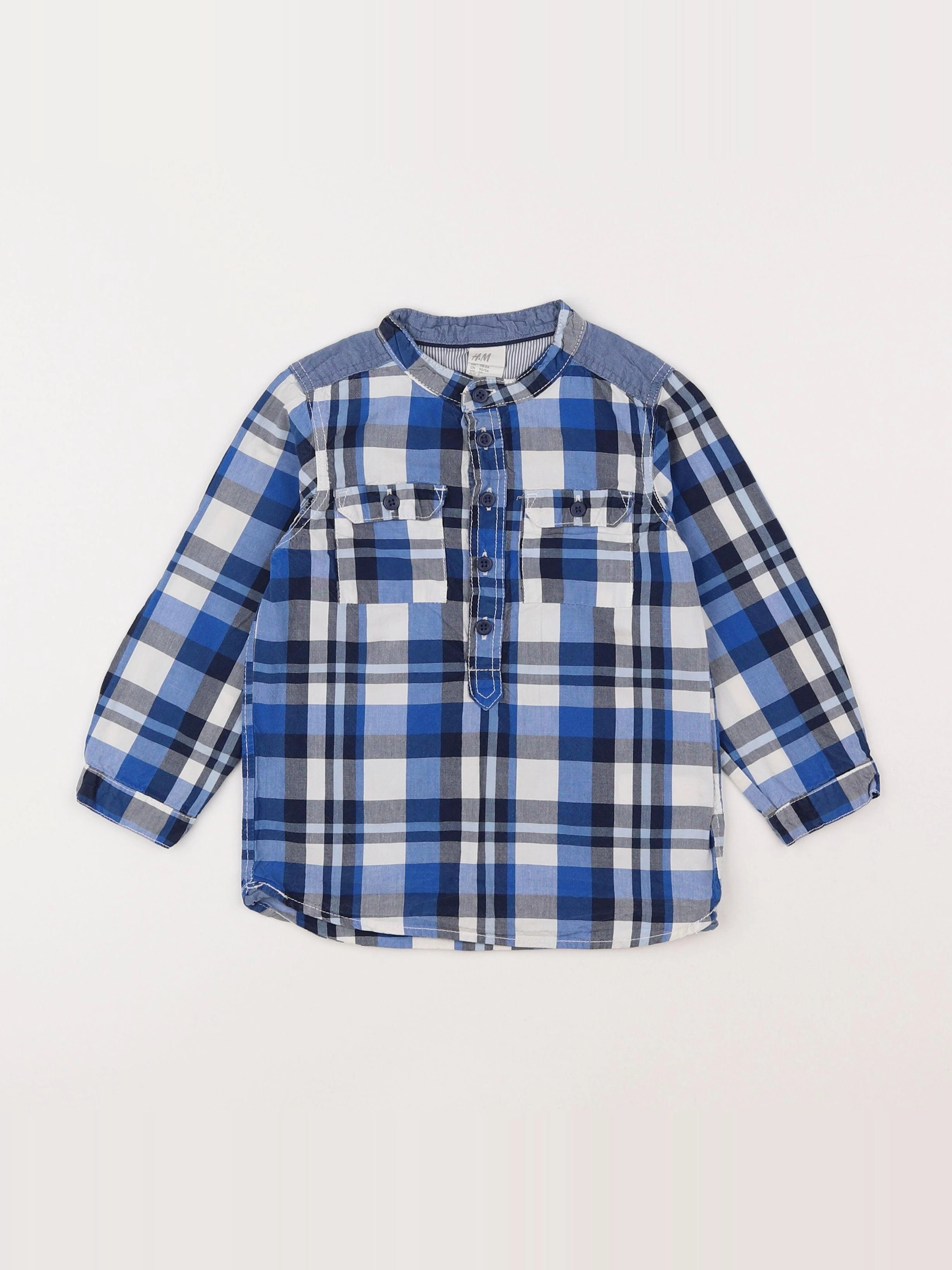 H&M - chemise blanc, bleu - 18 mois à 2 ans
