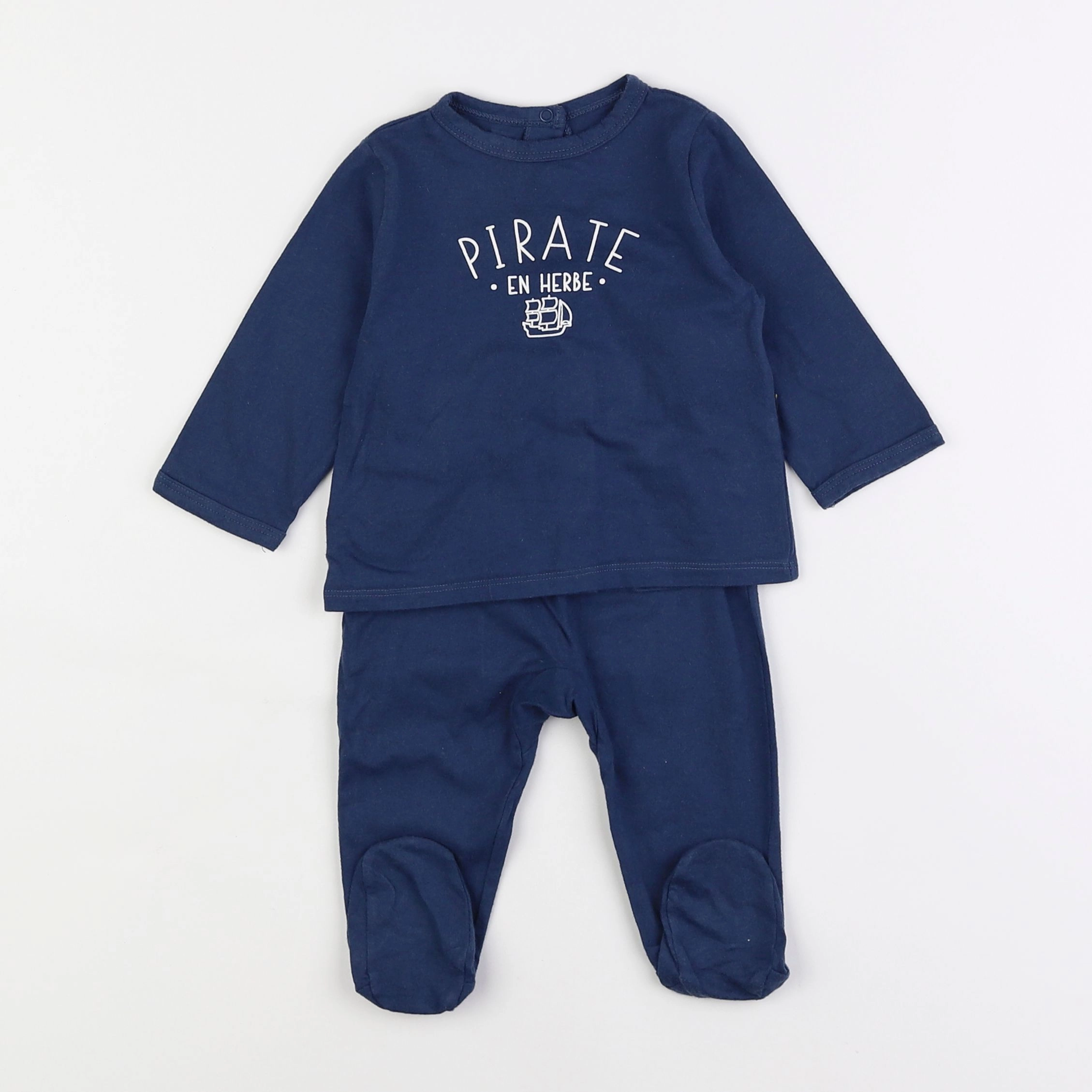 Vertbaudet - pyjama coton bleu - 6 mois