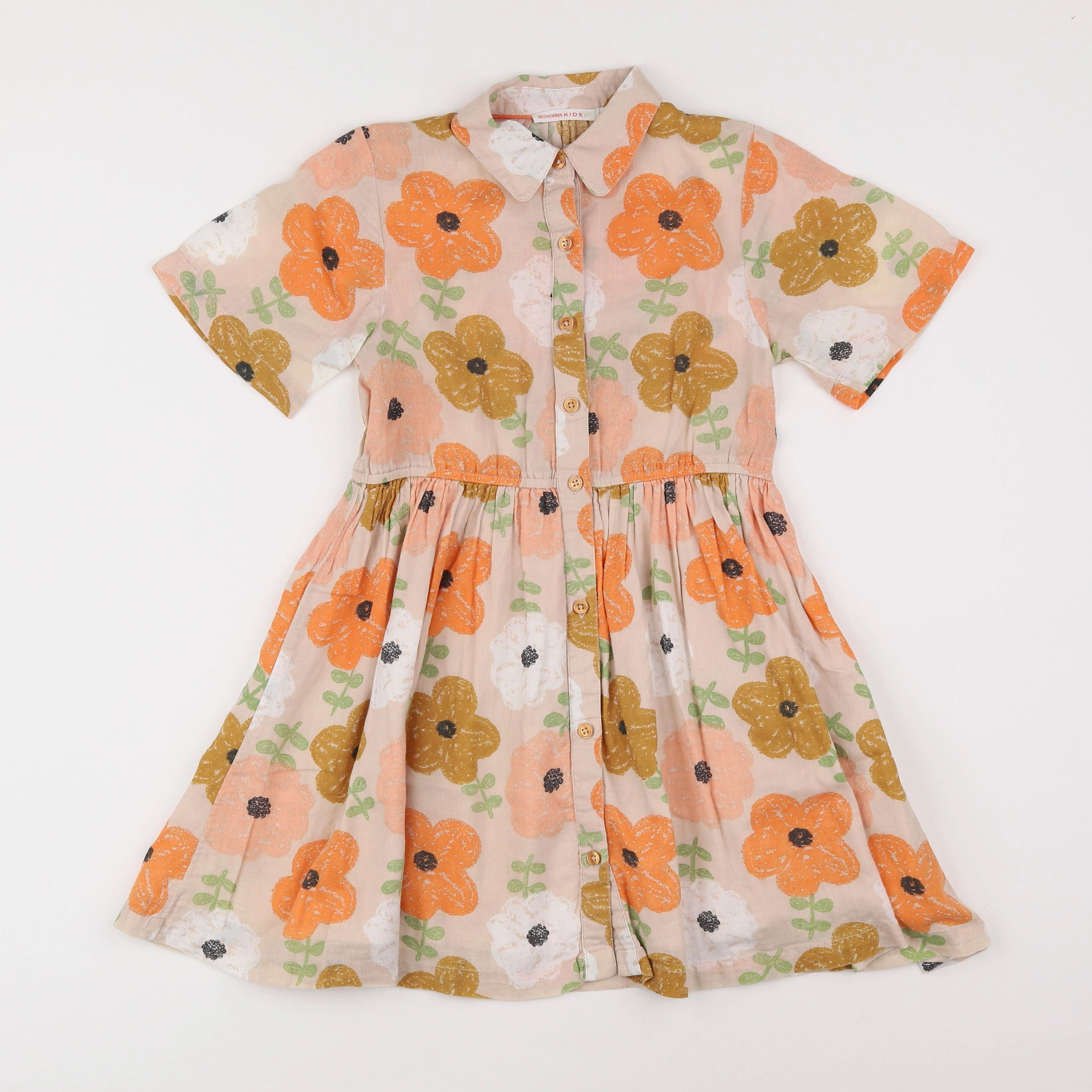 Monoprix - robe beige, orange - 8 ans