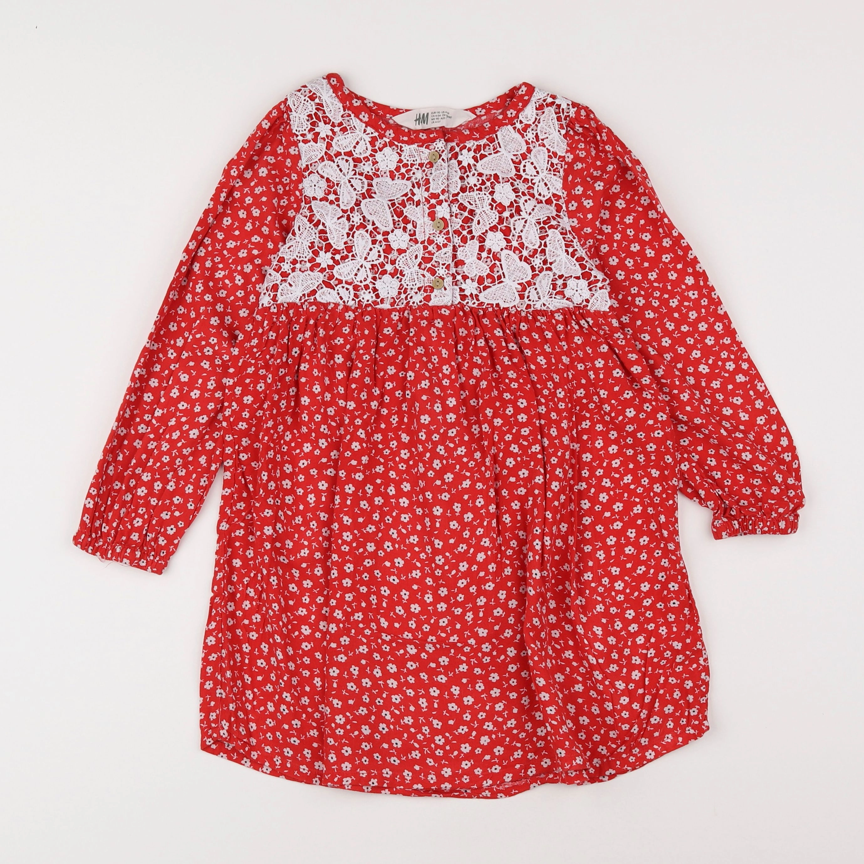 H&M - robe rouge, blanc - 4/5 ans