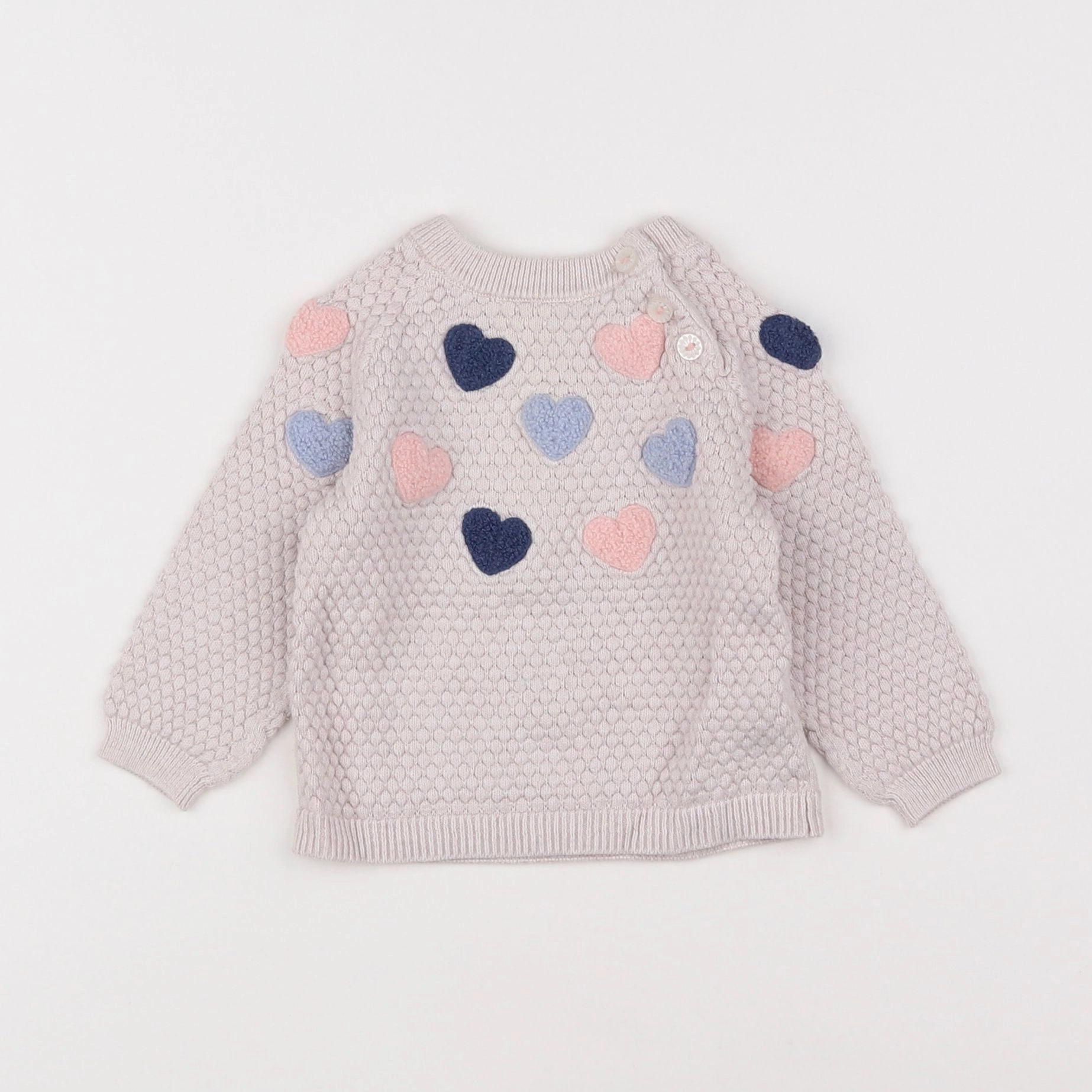 H&M - pull gris, rose - 3/6 mois