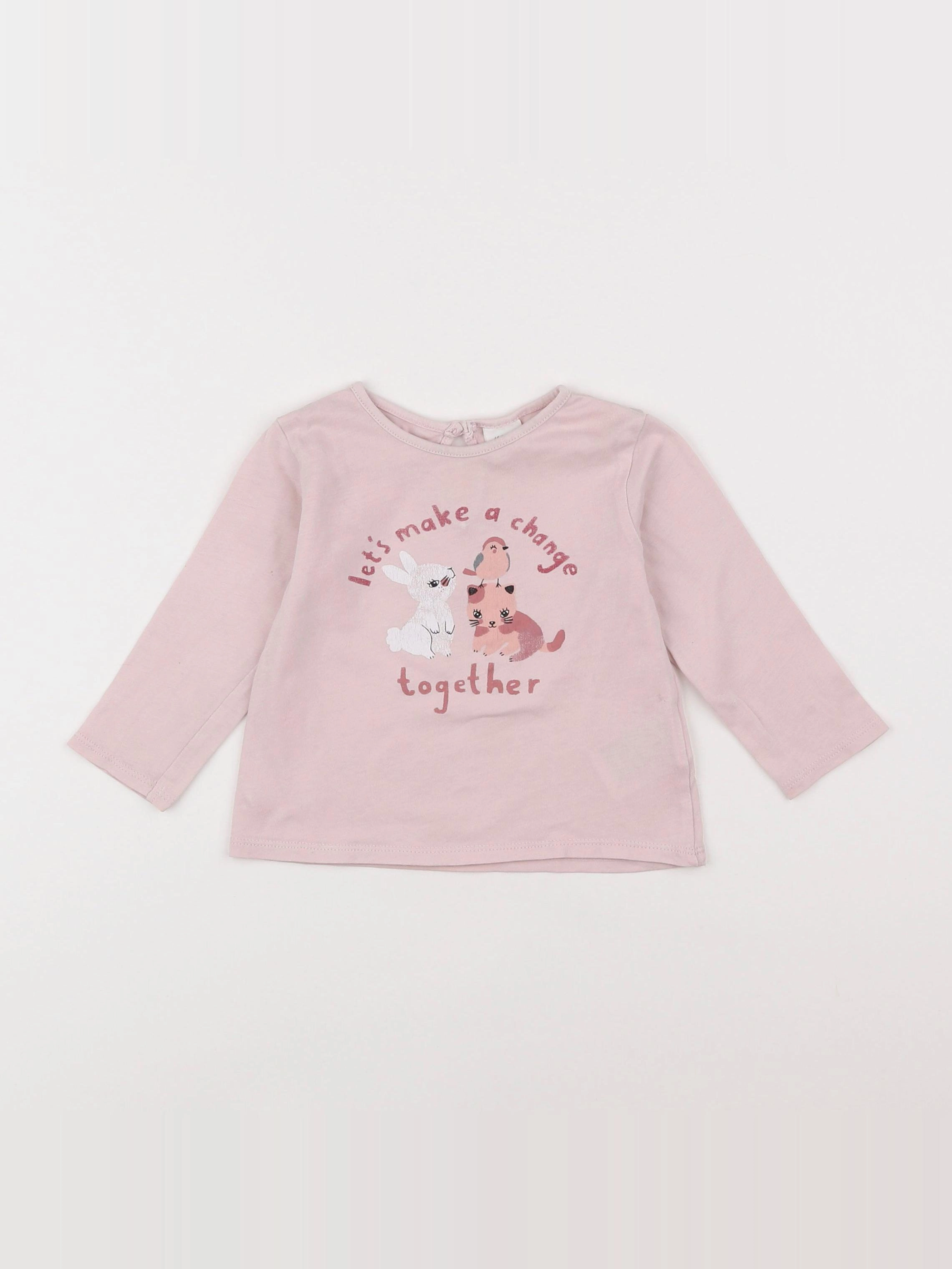 H&M - tee-shirt rose - 6/9 mois