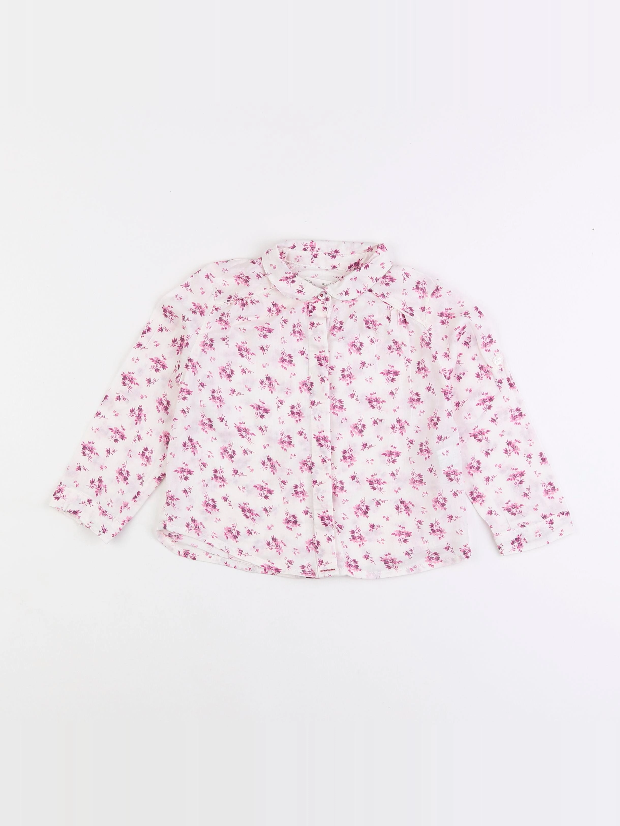 Zara - blouse blanc, rose - 18 mois à 2 ans