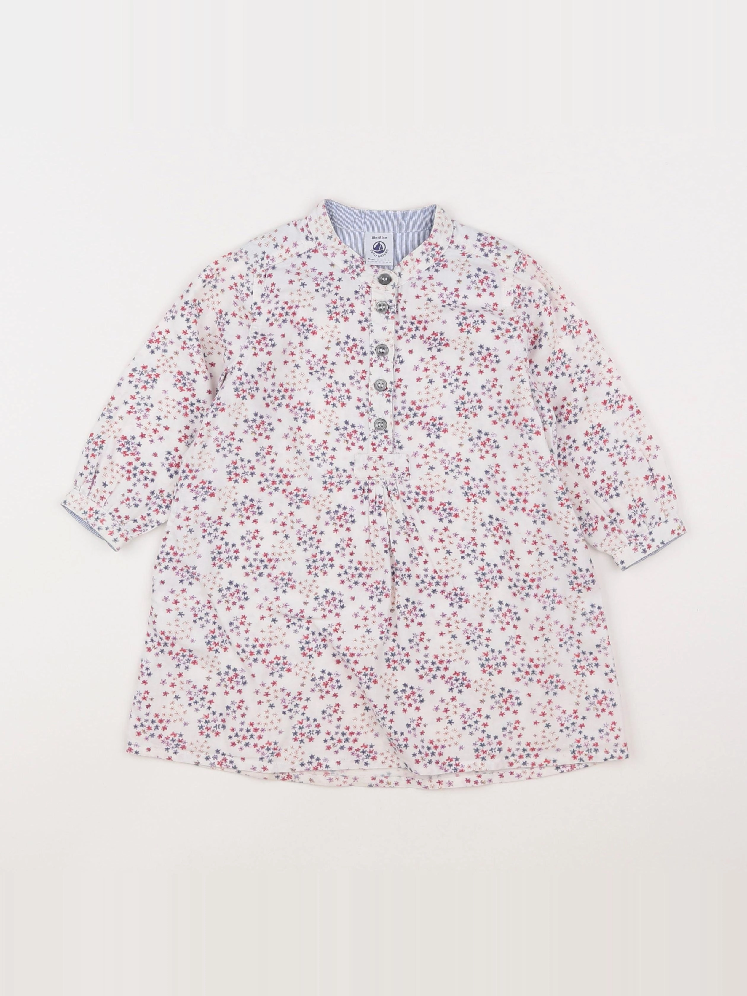 Petit Bateau - robe blanc, rose - 18 mois