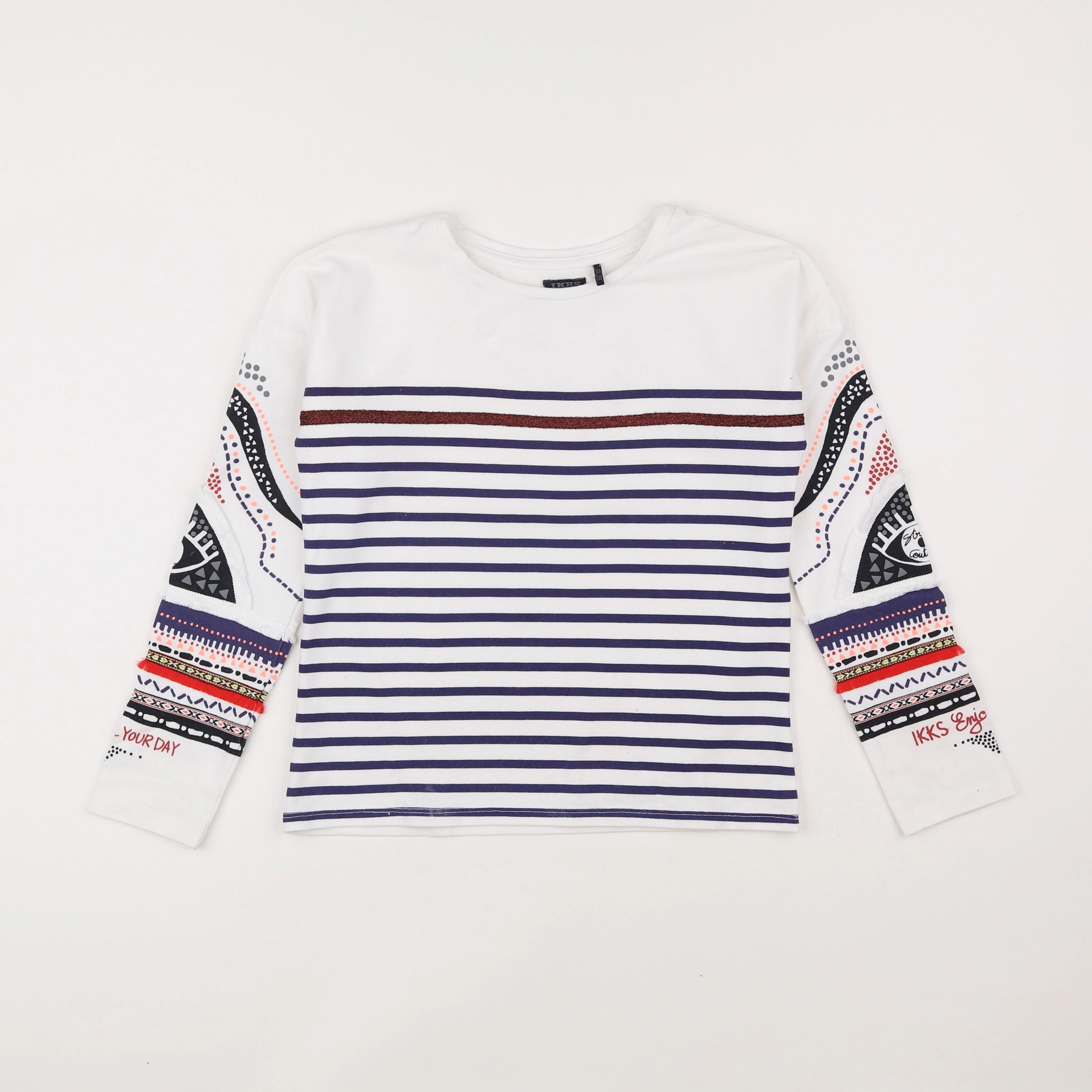IKKS - tee-shirt blanc, bleu - 10 ans