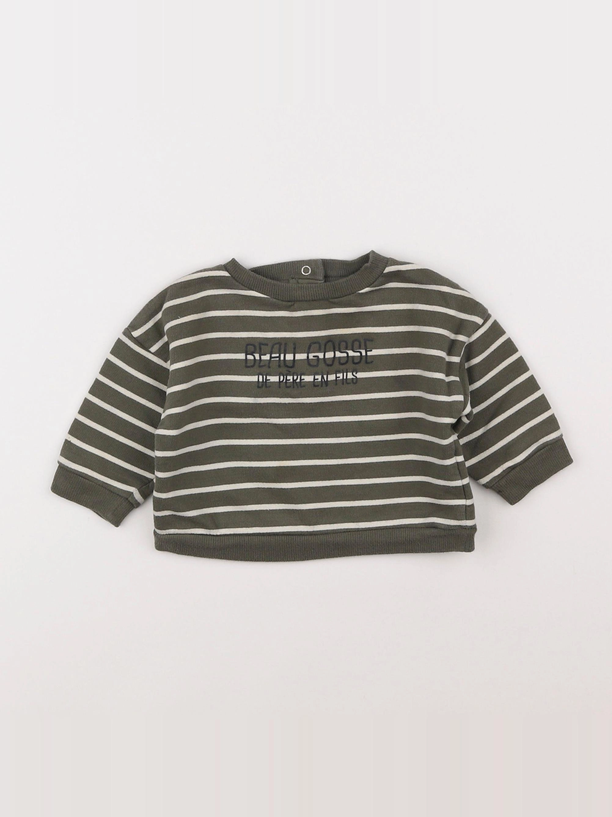 Vertbaudet - sweat vert, blanc - 6 mois