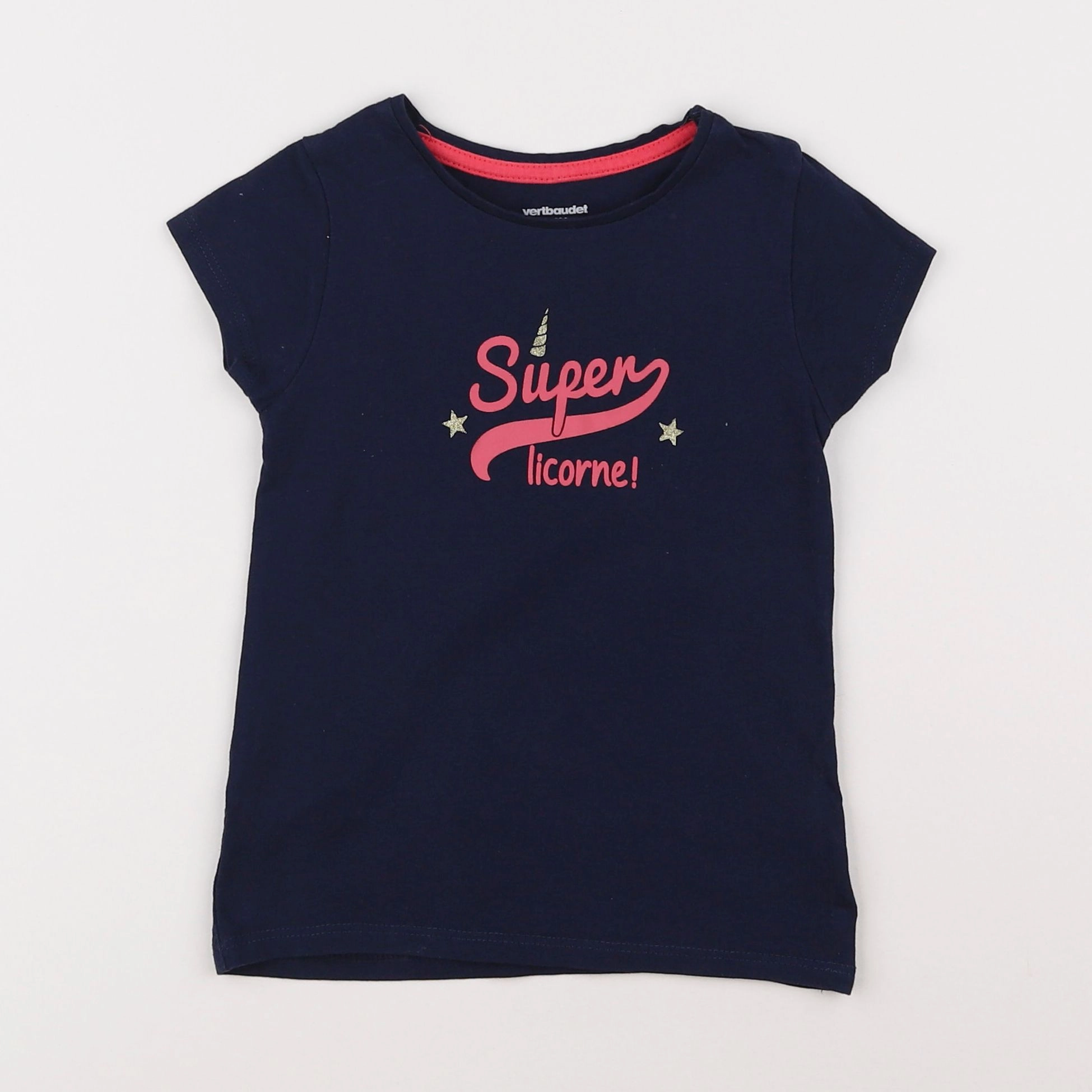 Vertbaudet - tee-shirt bleu, rose - 4 ans