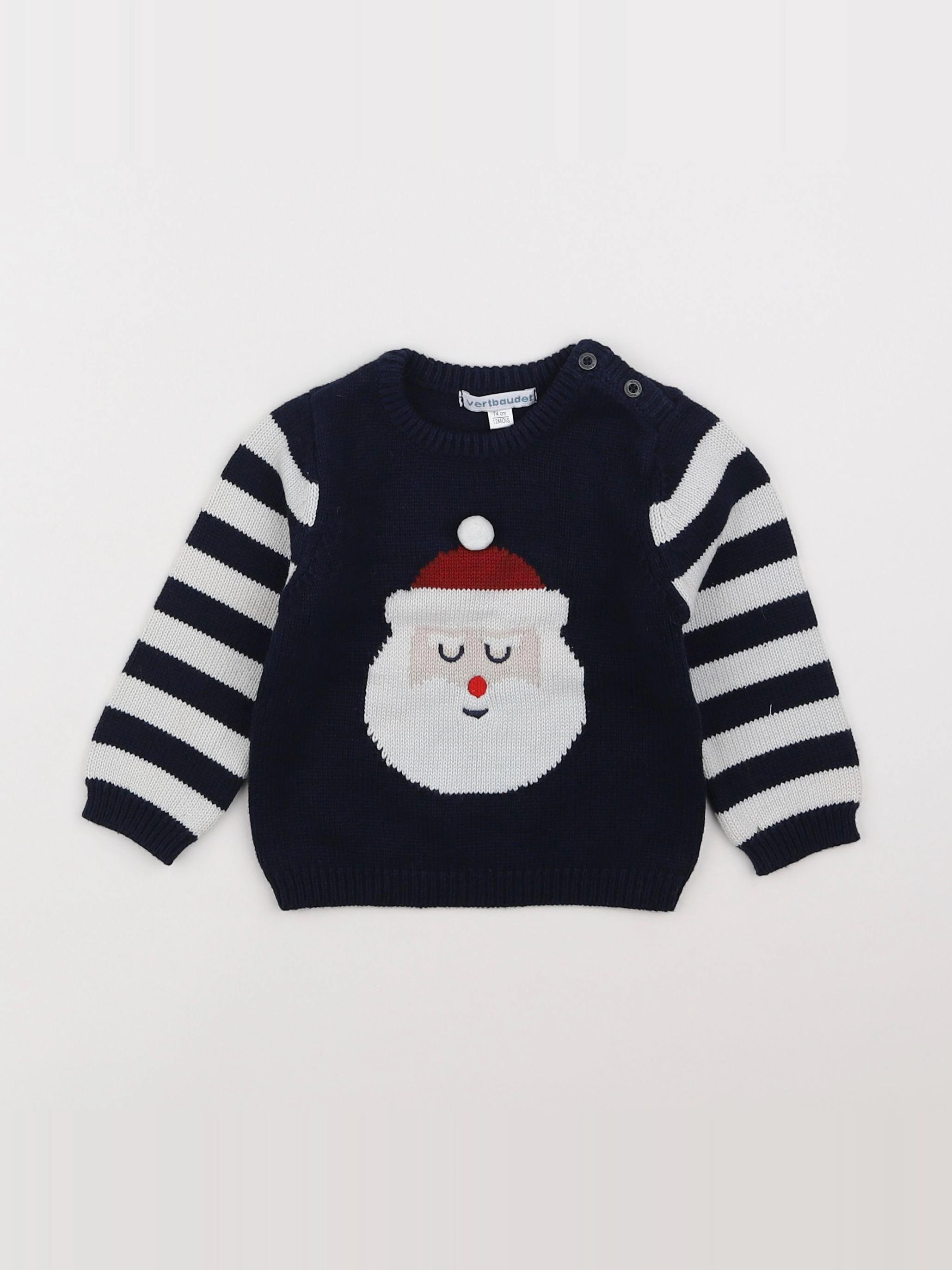 Vertbaudet - pull bleu, blanc - 12 mois