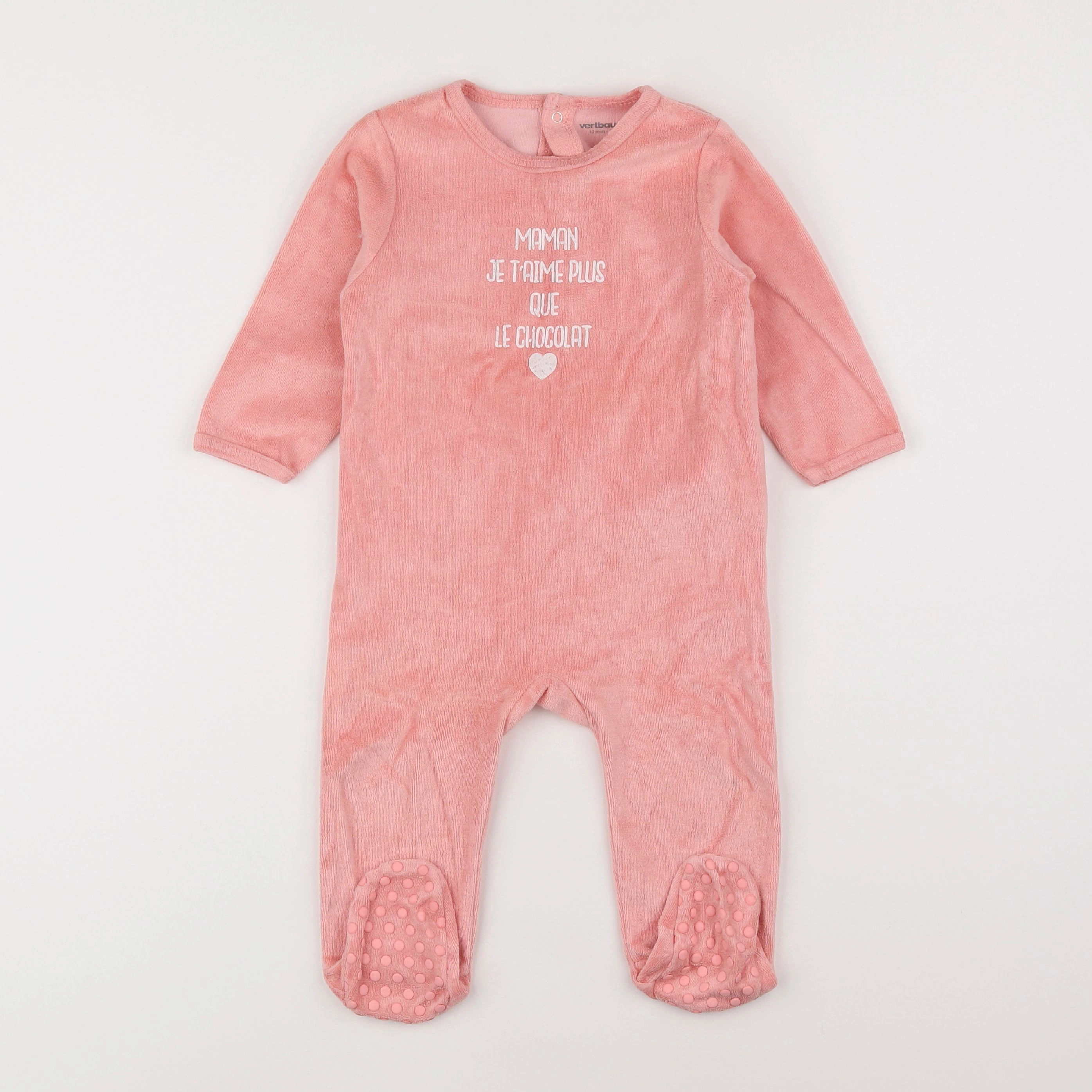 Vertbaudet - pyjama velours rose - 12 mois