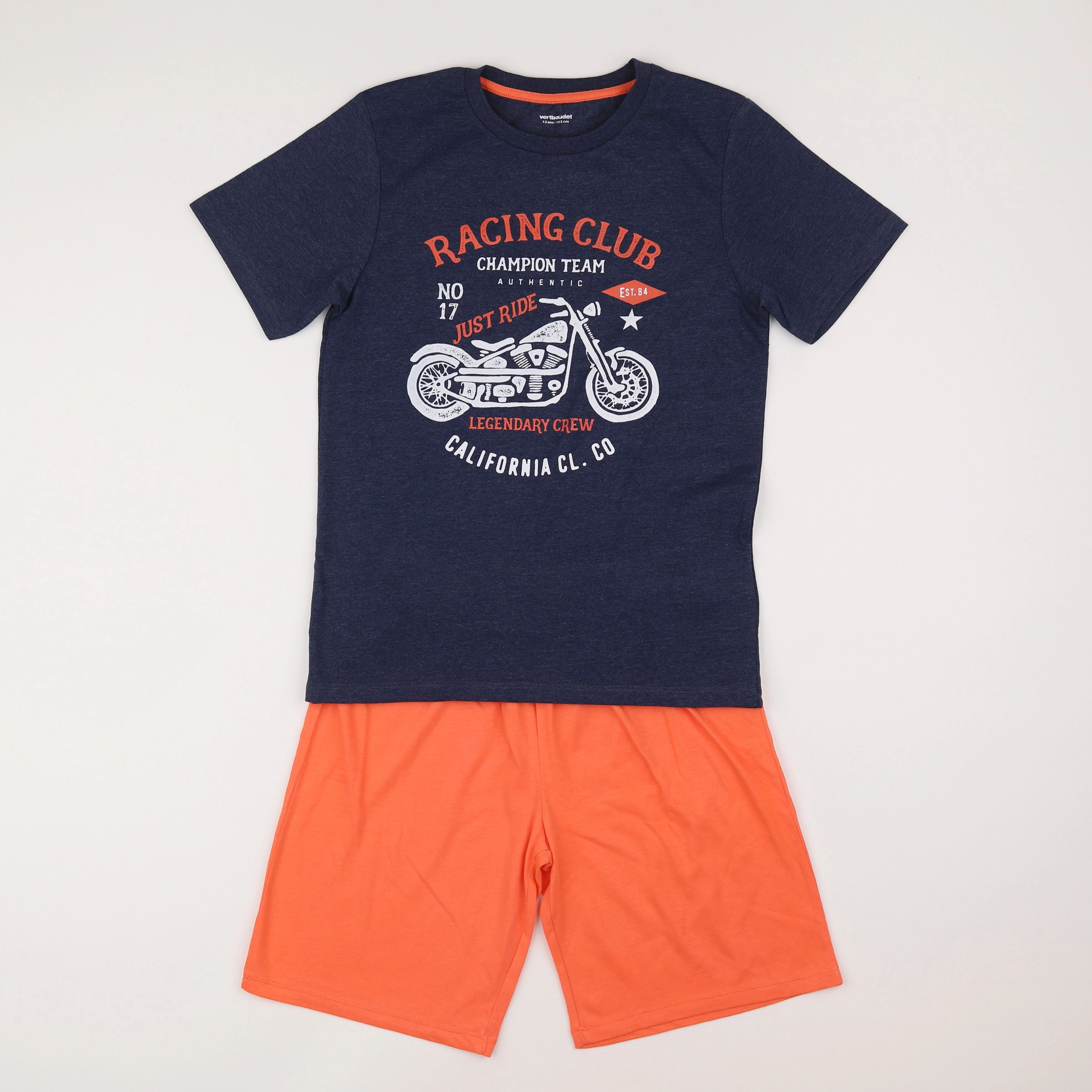 Vertbaudet - pyjama coton bleu, orange - 12 ans