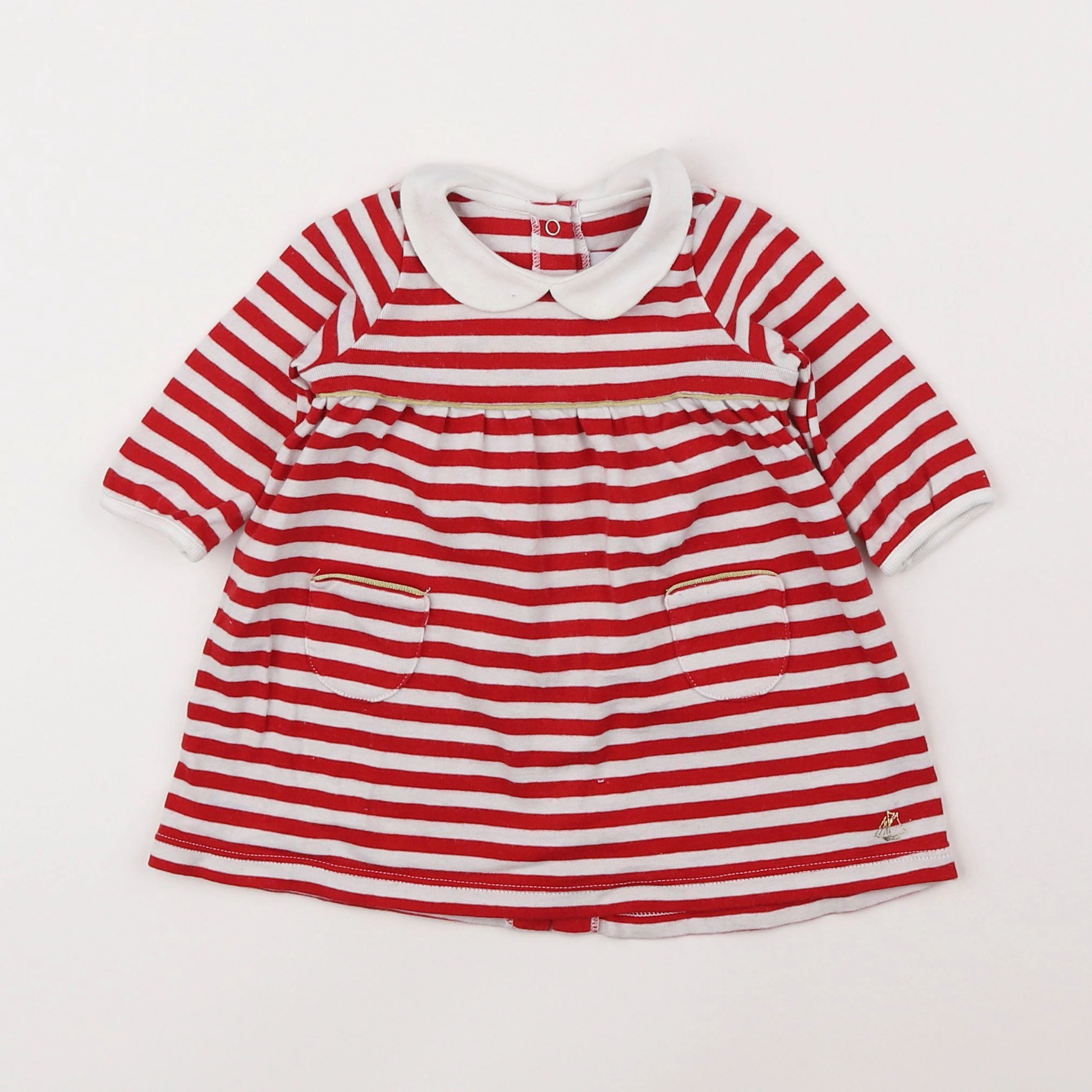 Petit Bateau - robe blanc, rouge - 3 mois