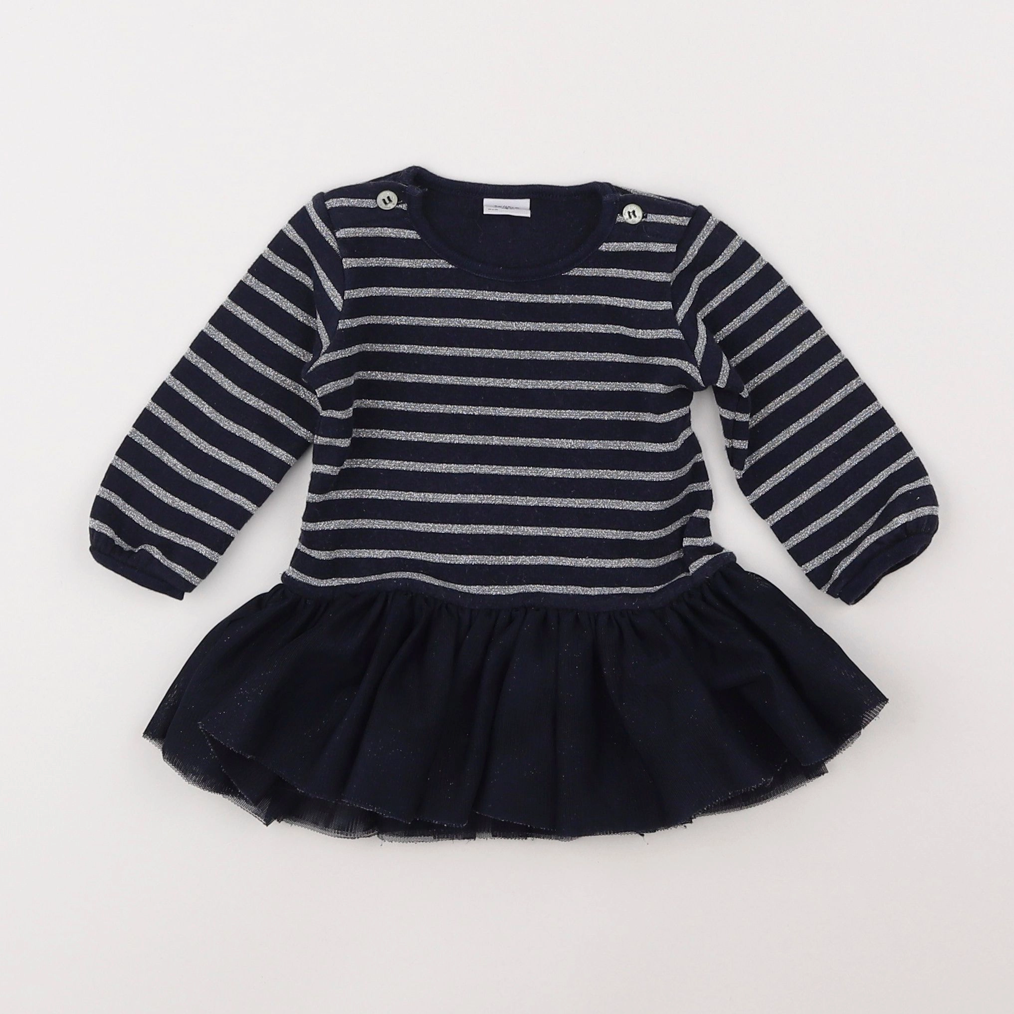 Petit Bateau - robe bleu, argent - 3 mois