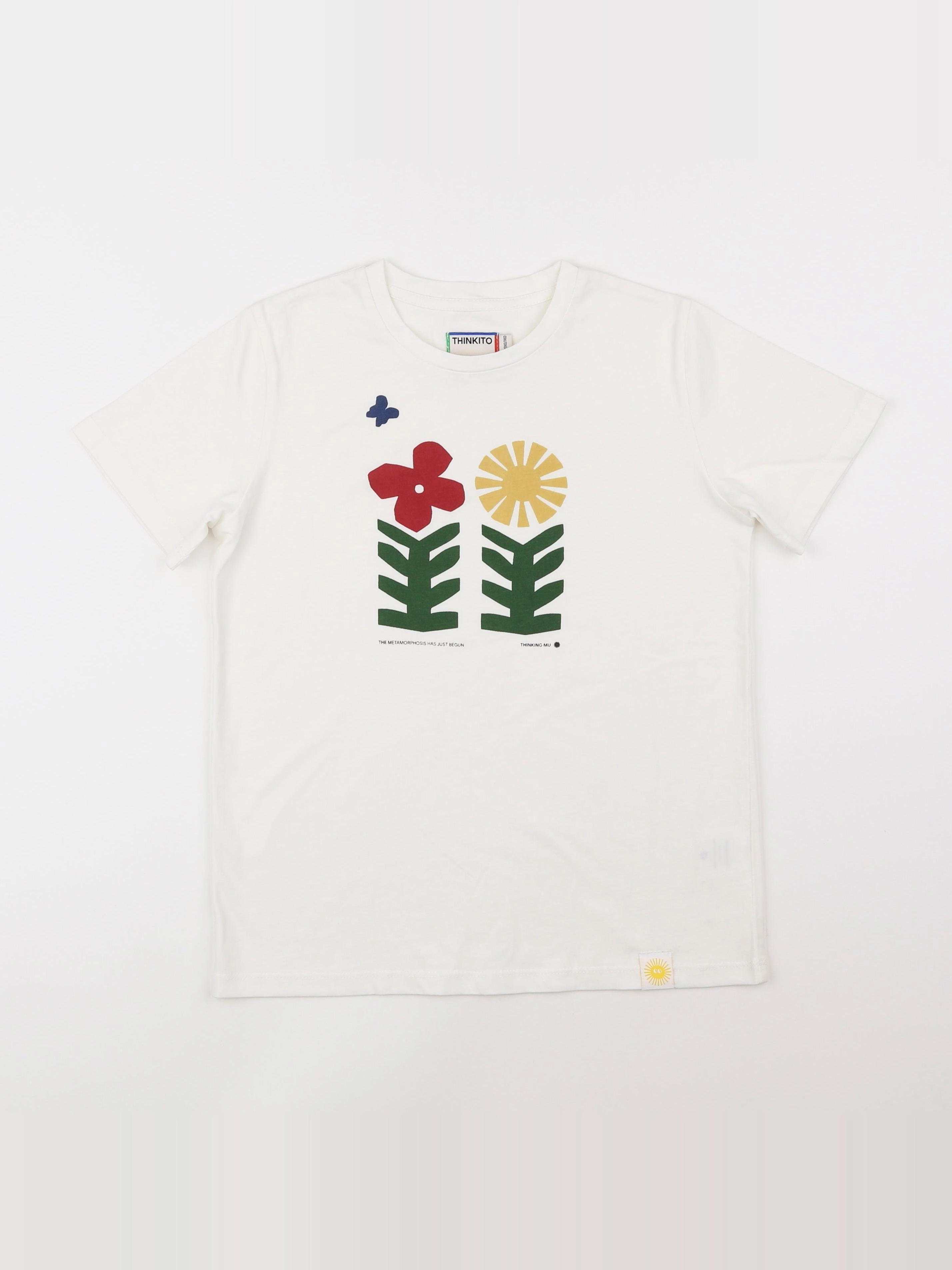 Thinking Mu  - tee-shirt blanc "FLEURS" - 12 ans