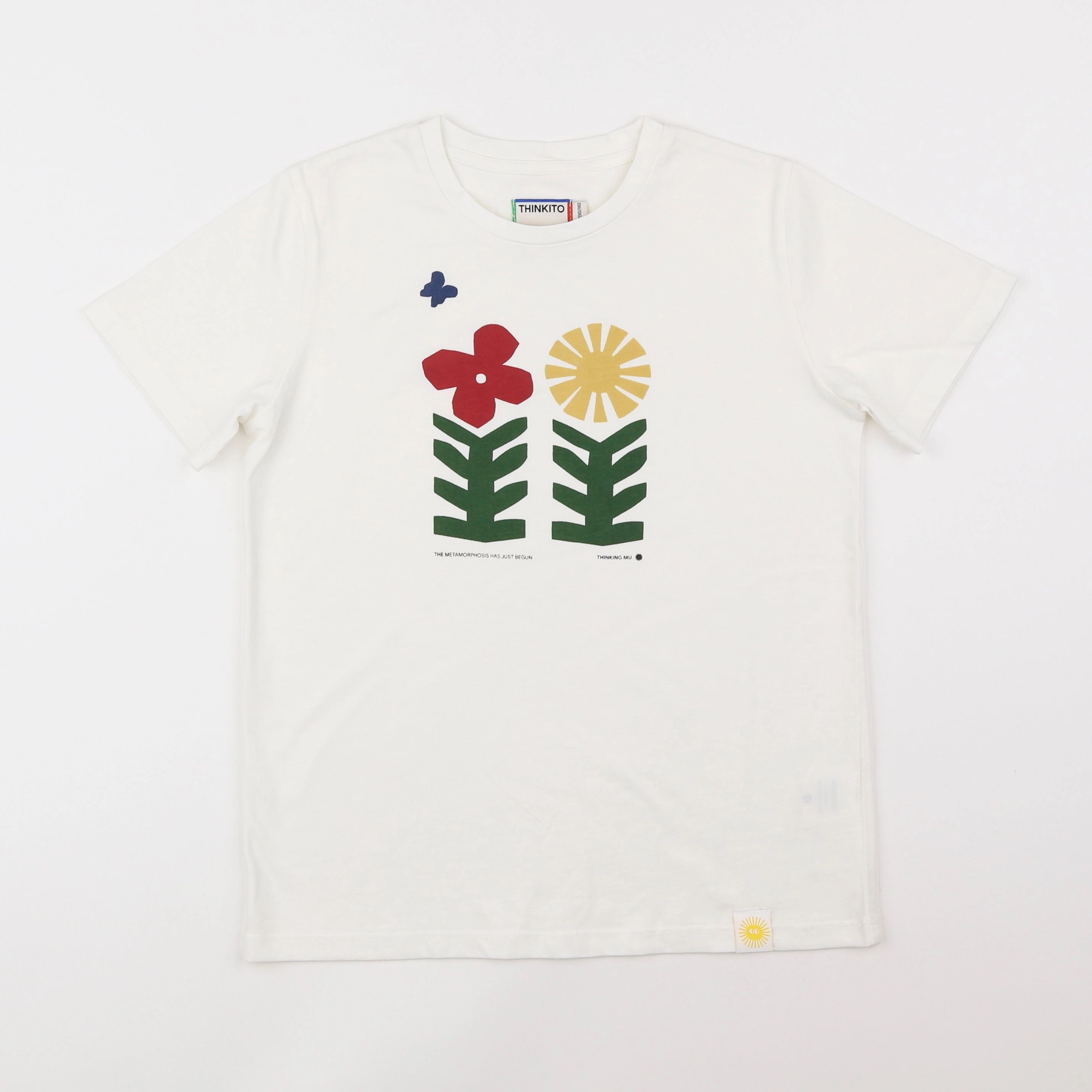 Thinking Mu  - tee-shirt blanc "FLEURS" - 8 ans