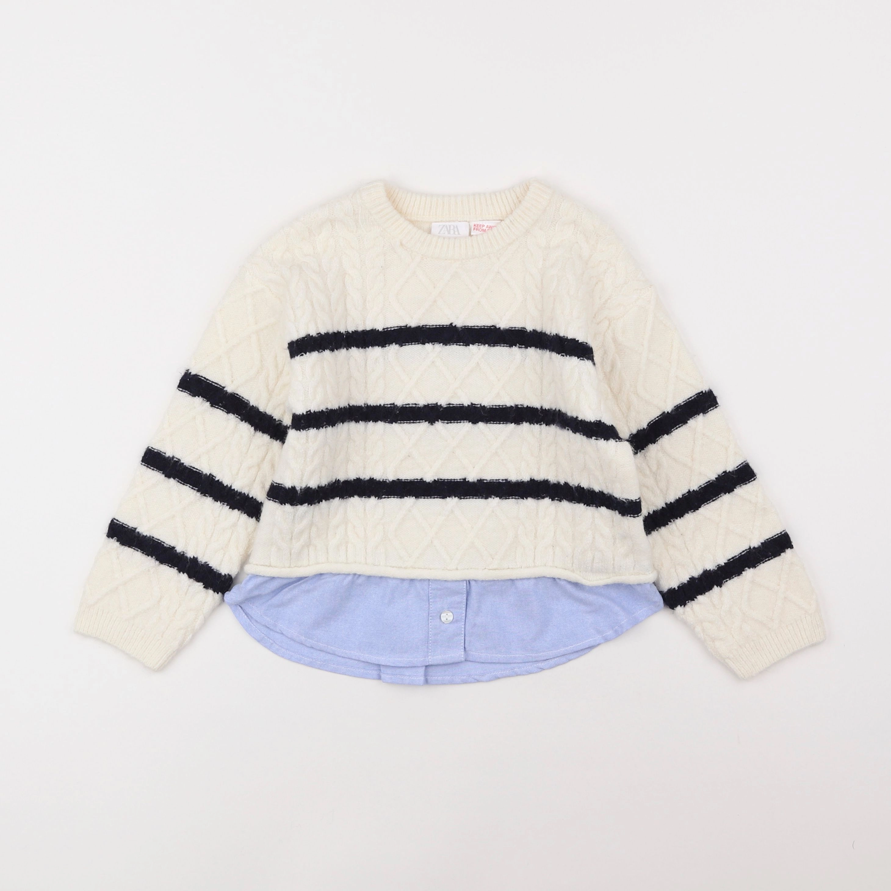 Zara - pull blanc, bleu - 3/4 ans