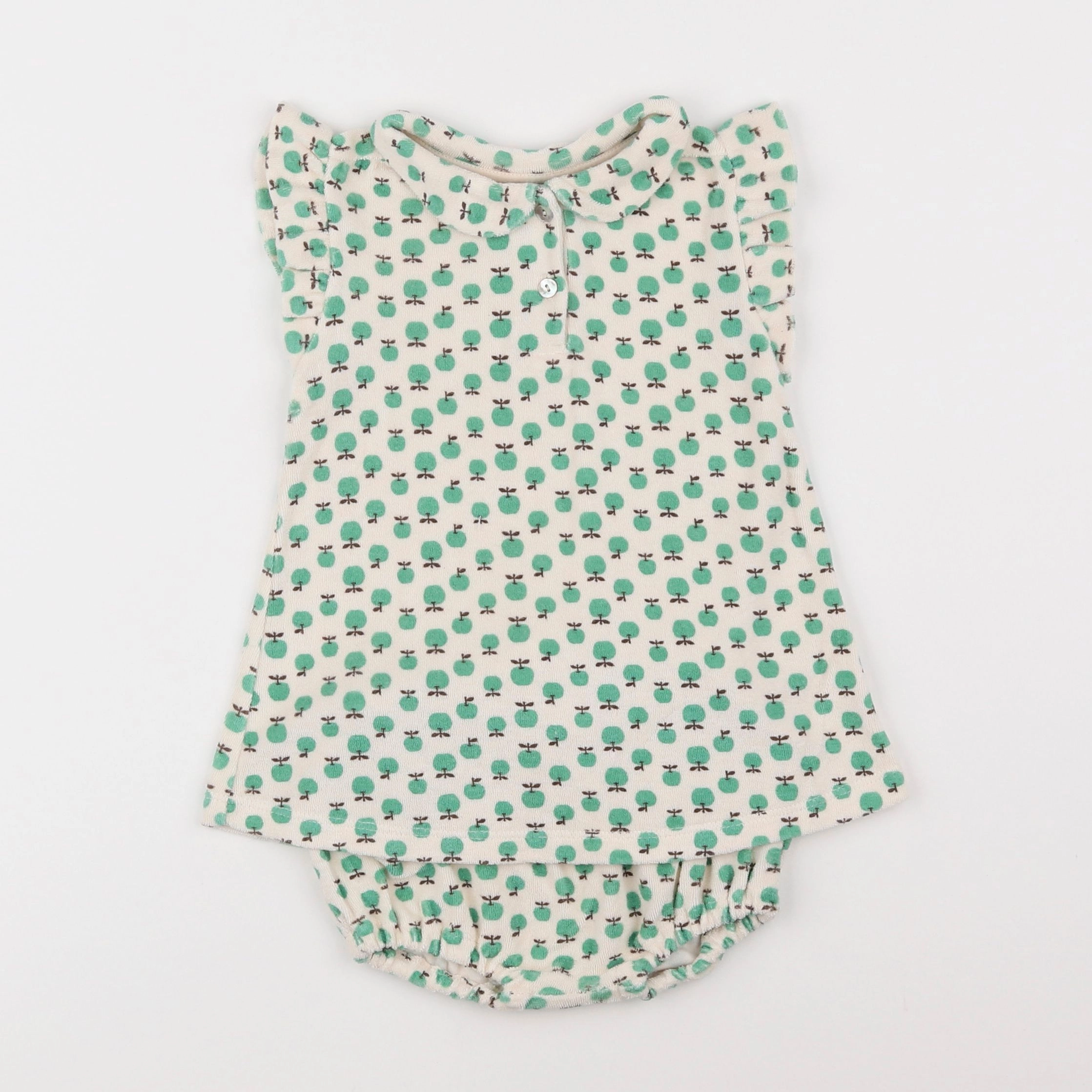 Emile et Ida - robe blanc, vert - 12 mois