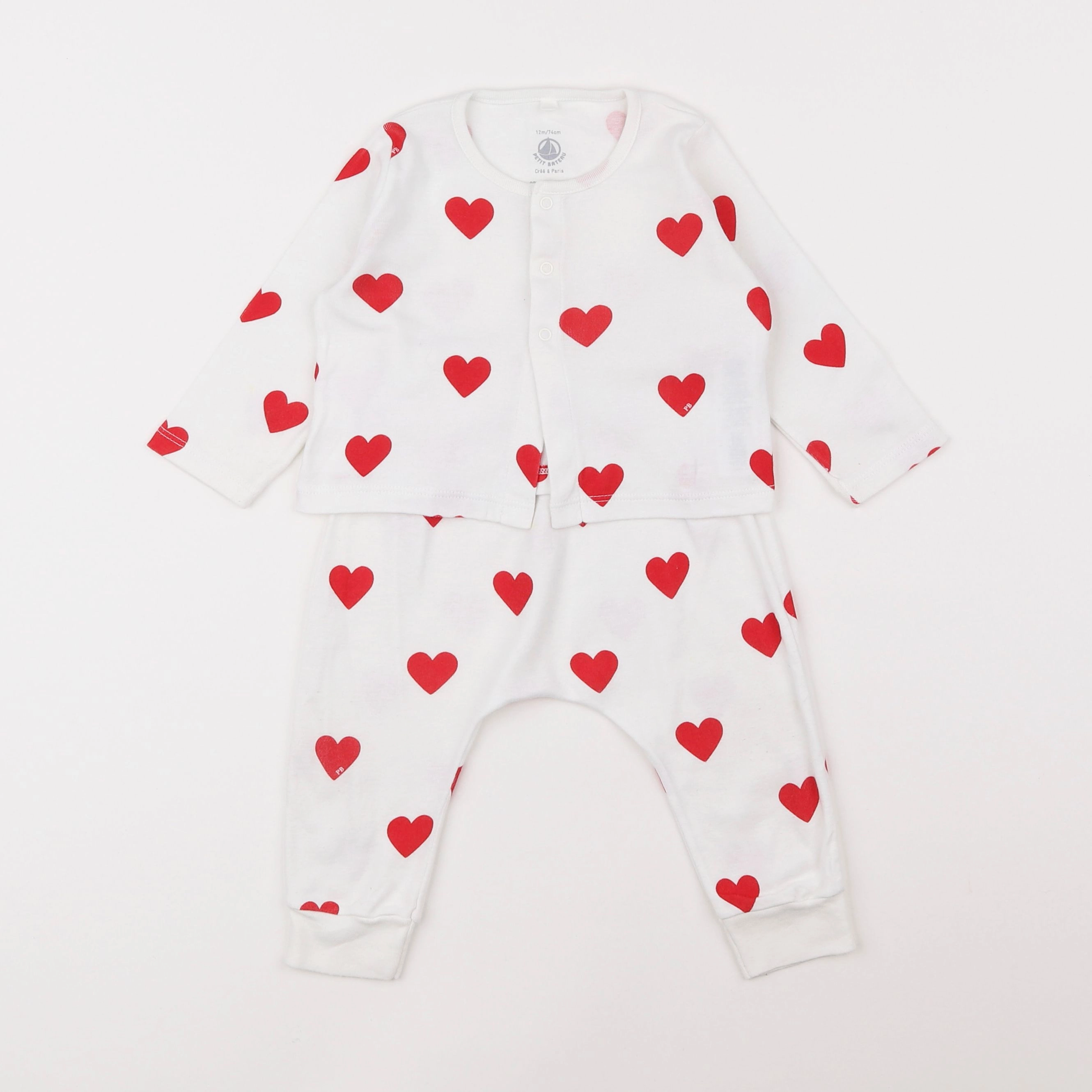 Petit Bateau - ensemble blanc, rouge - 12 mois