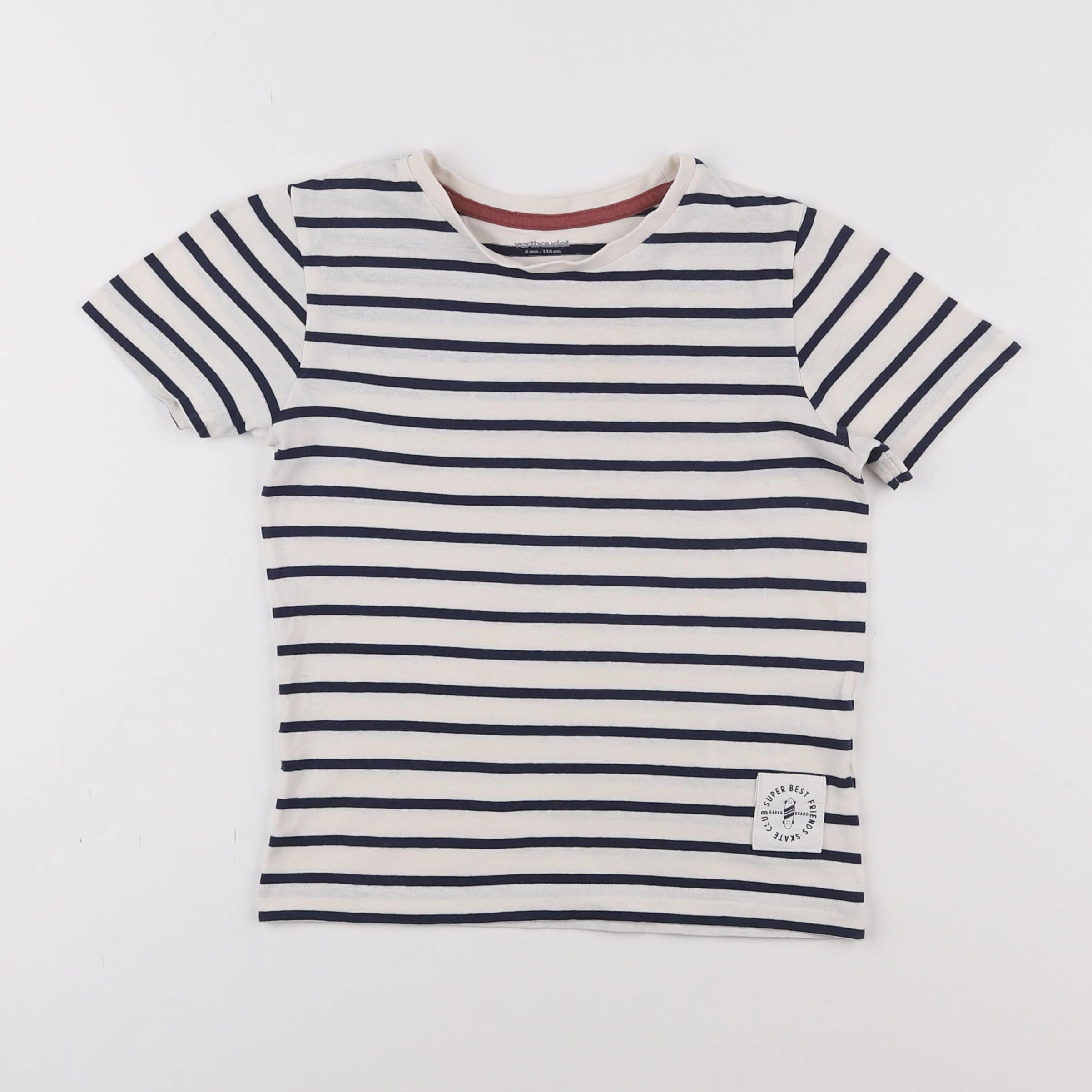 Vertbaudet - tee-shirt blanc, bleu - 6 ans