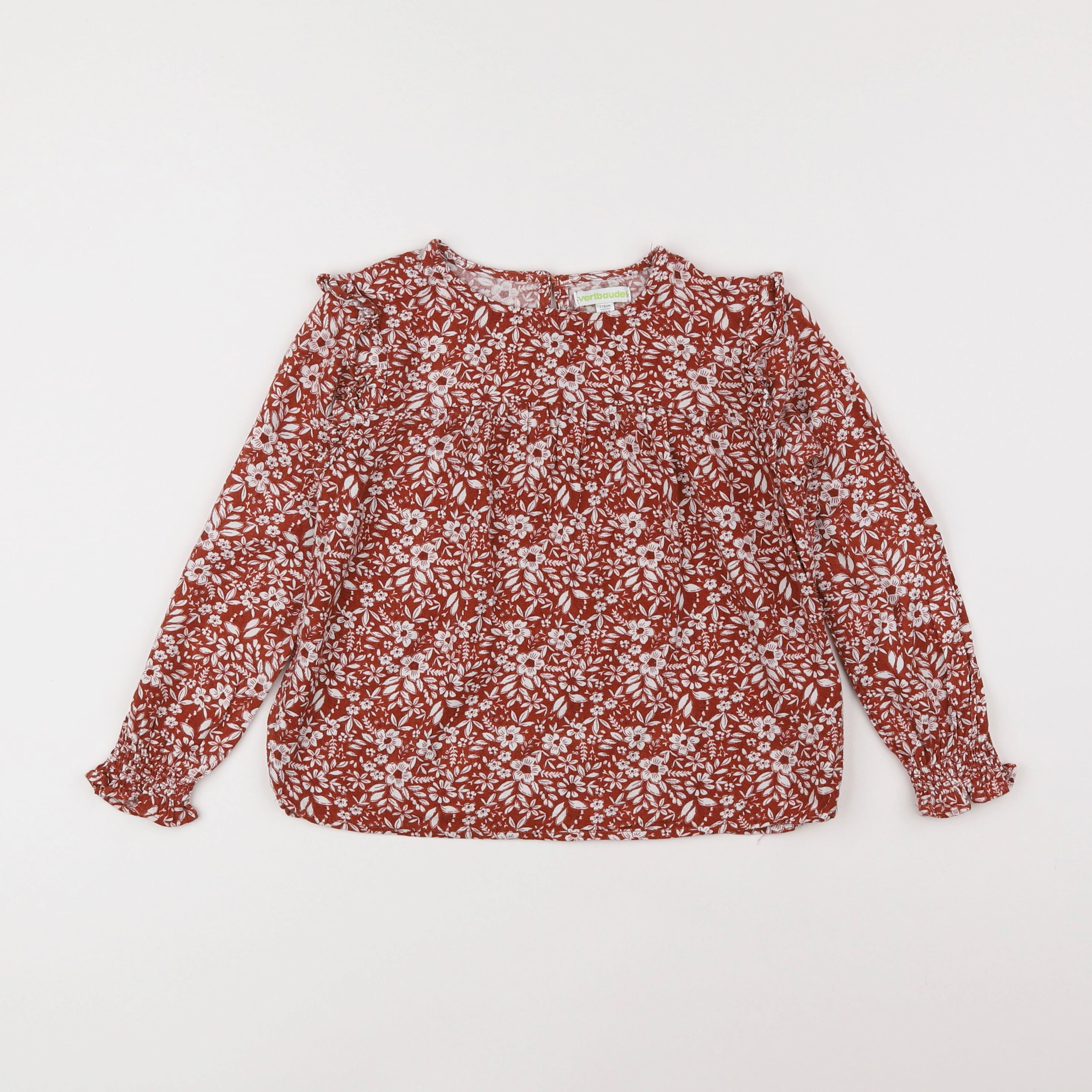 Vertbaudet - blouse marron, blanc - 6 ans