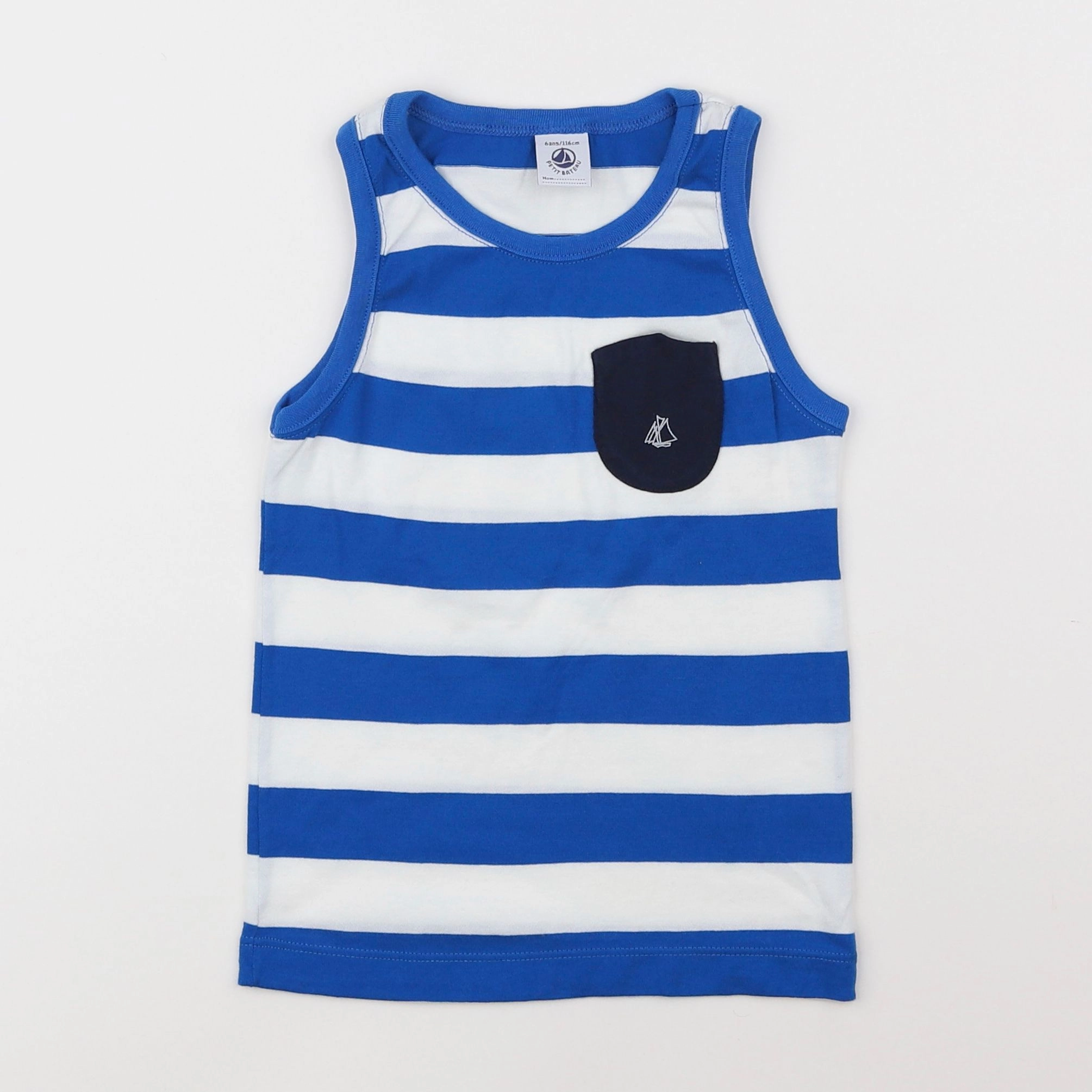 Petit Bateau - débardeur blanc, bleu - 6 ans