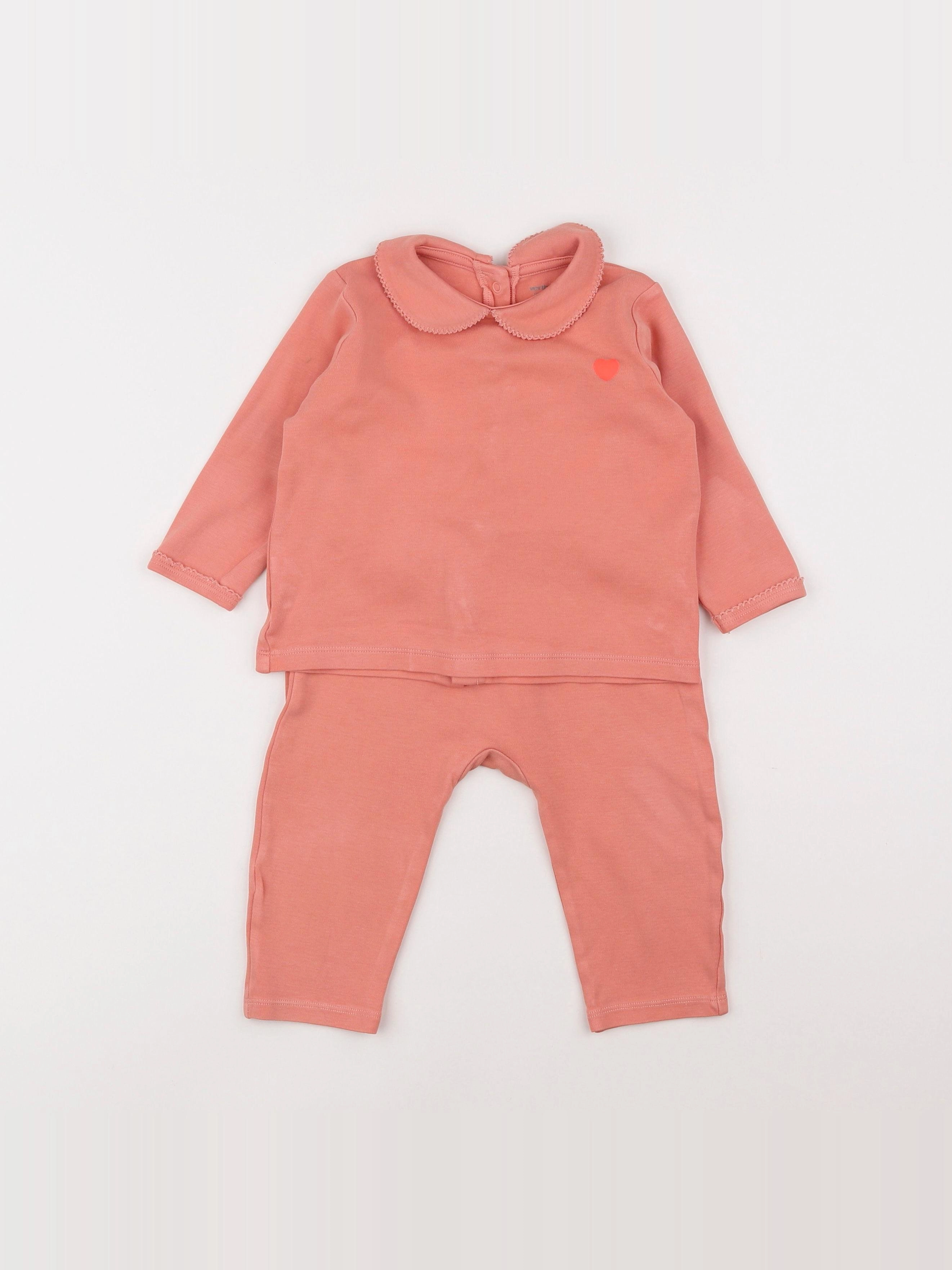 Vertbaudet - ensemble coton rose - 18 mois