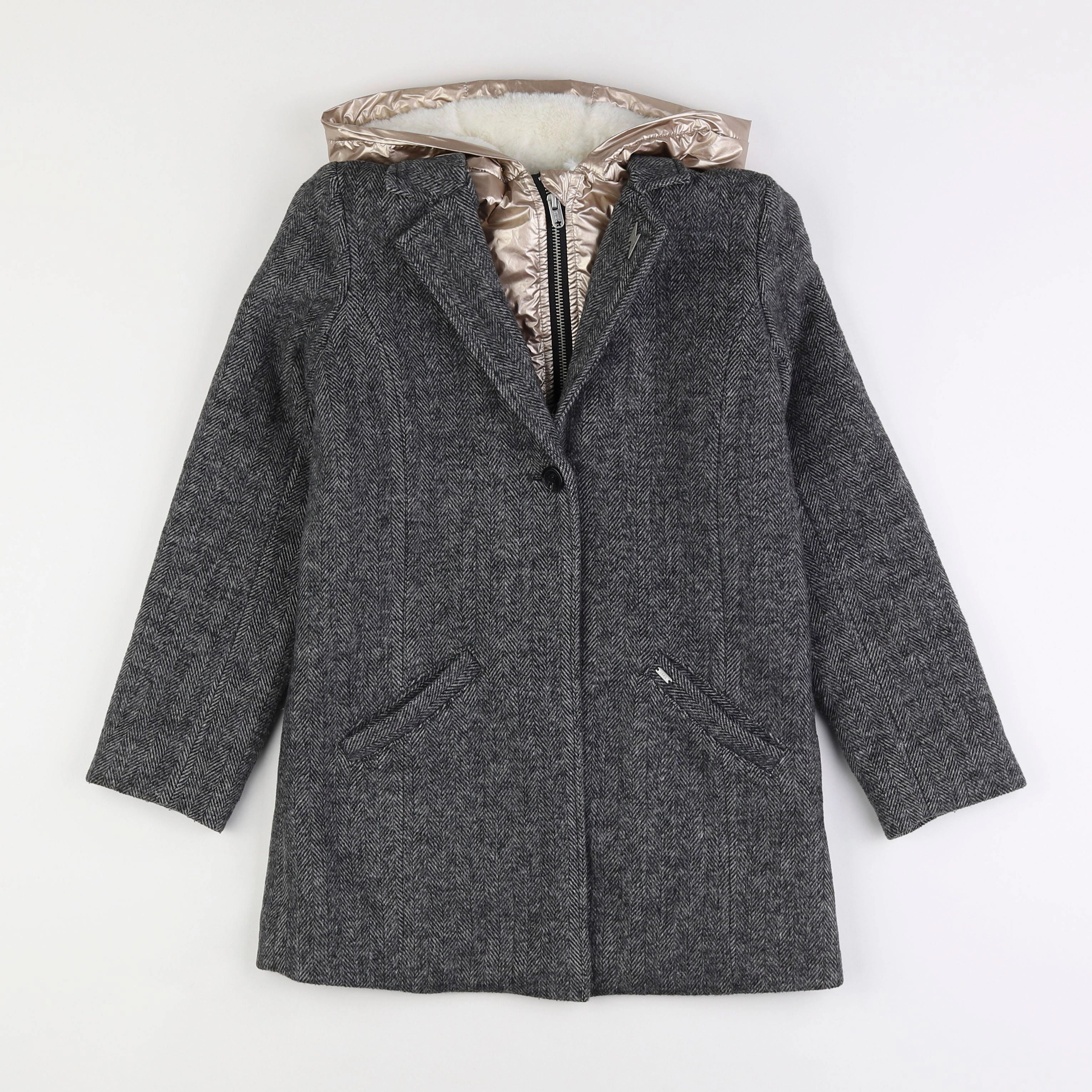 IKKS - manteau gris, noir - 10 ans