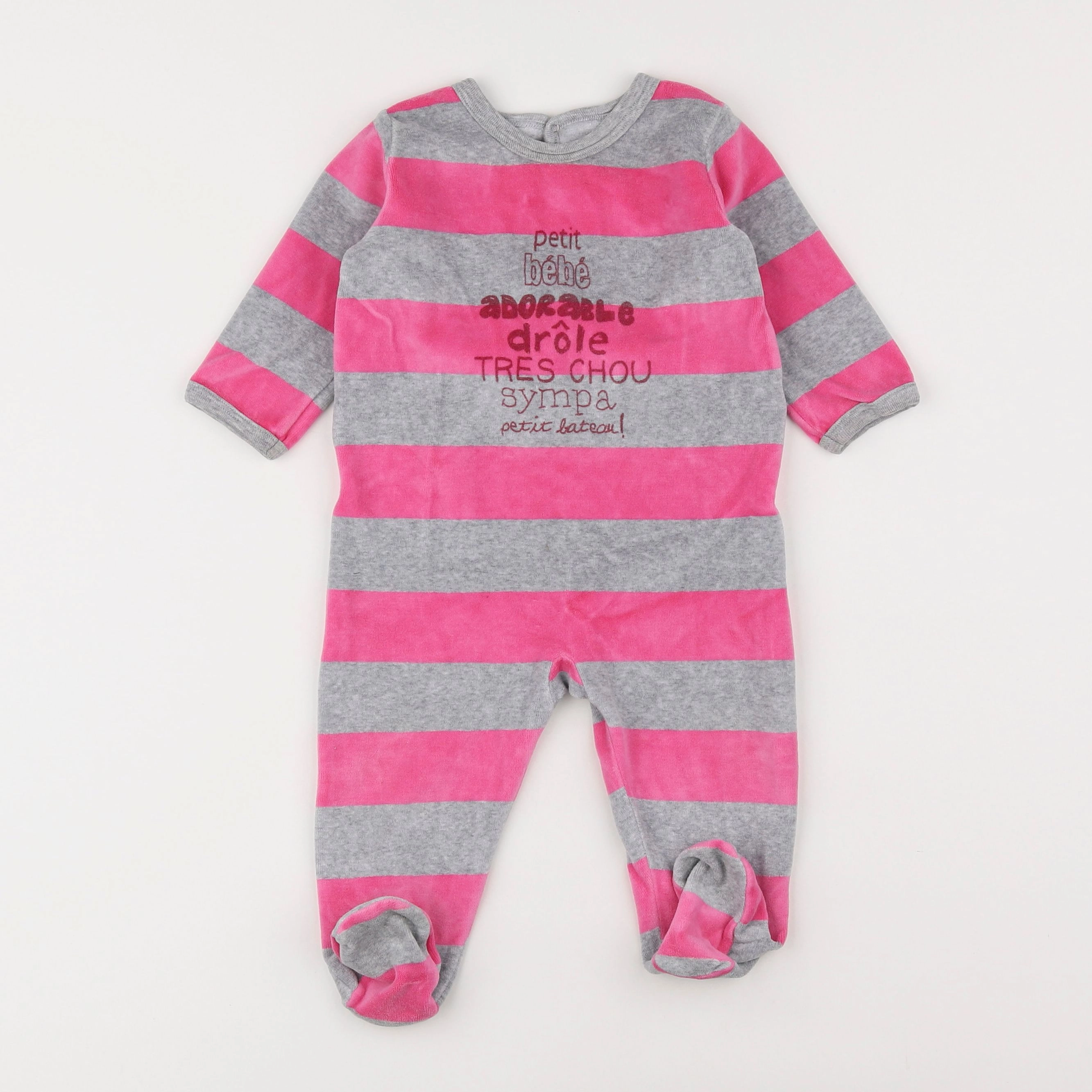 Petit Bateau - pyjama velours rose, gris - 12 mois