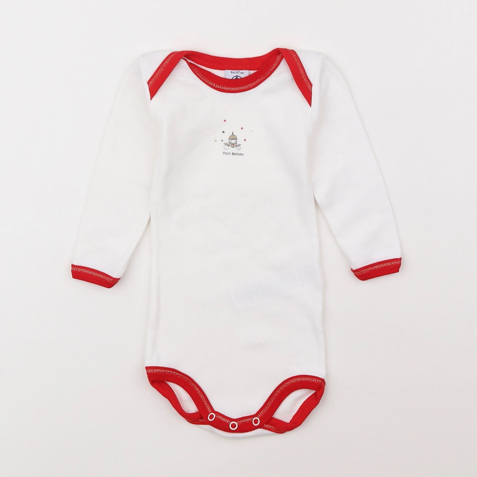 Petit Bateau - body blanc, rouge - 6 mois