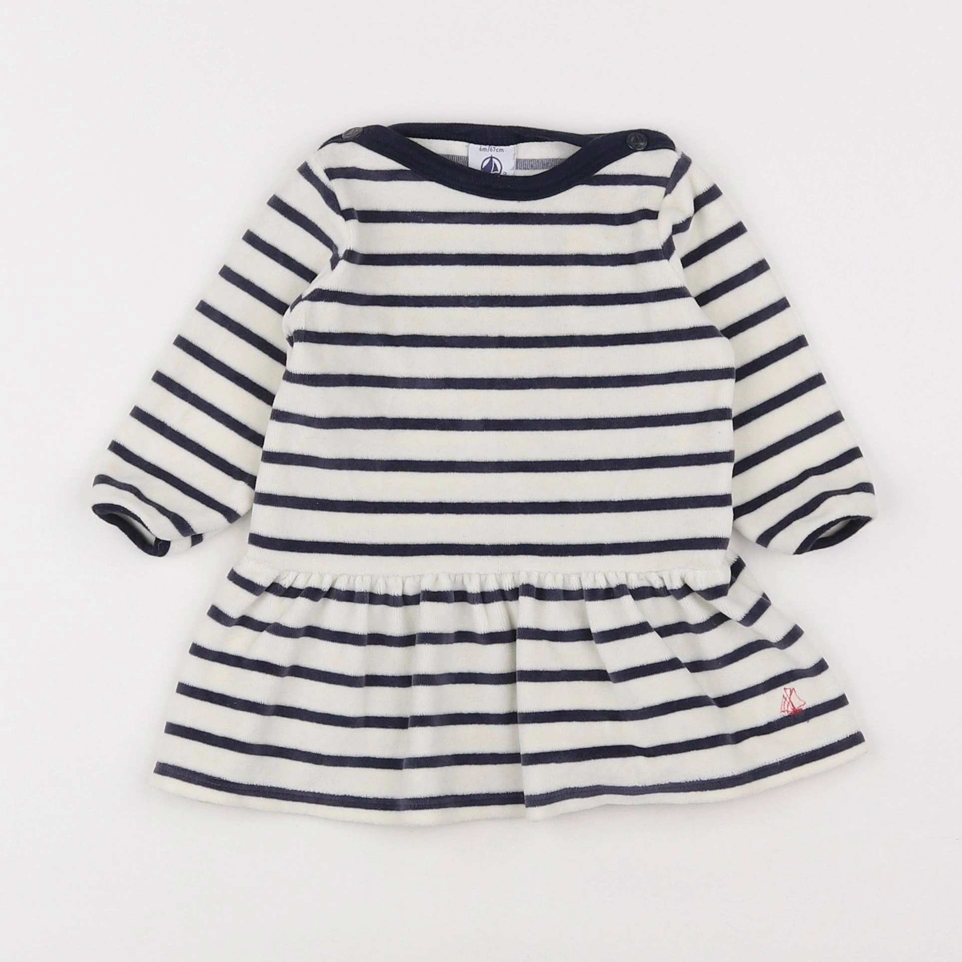 Petit Bateau - robe bleu, blanc - 6 mois